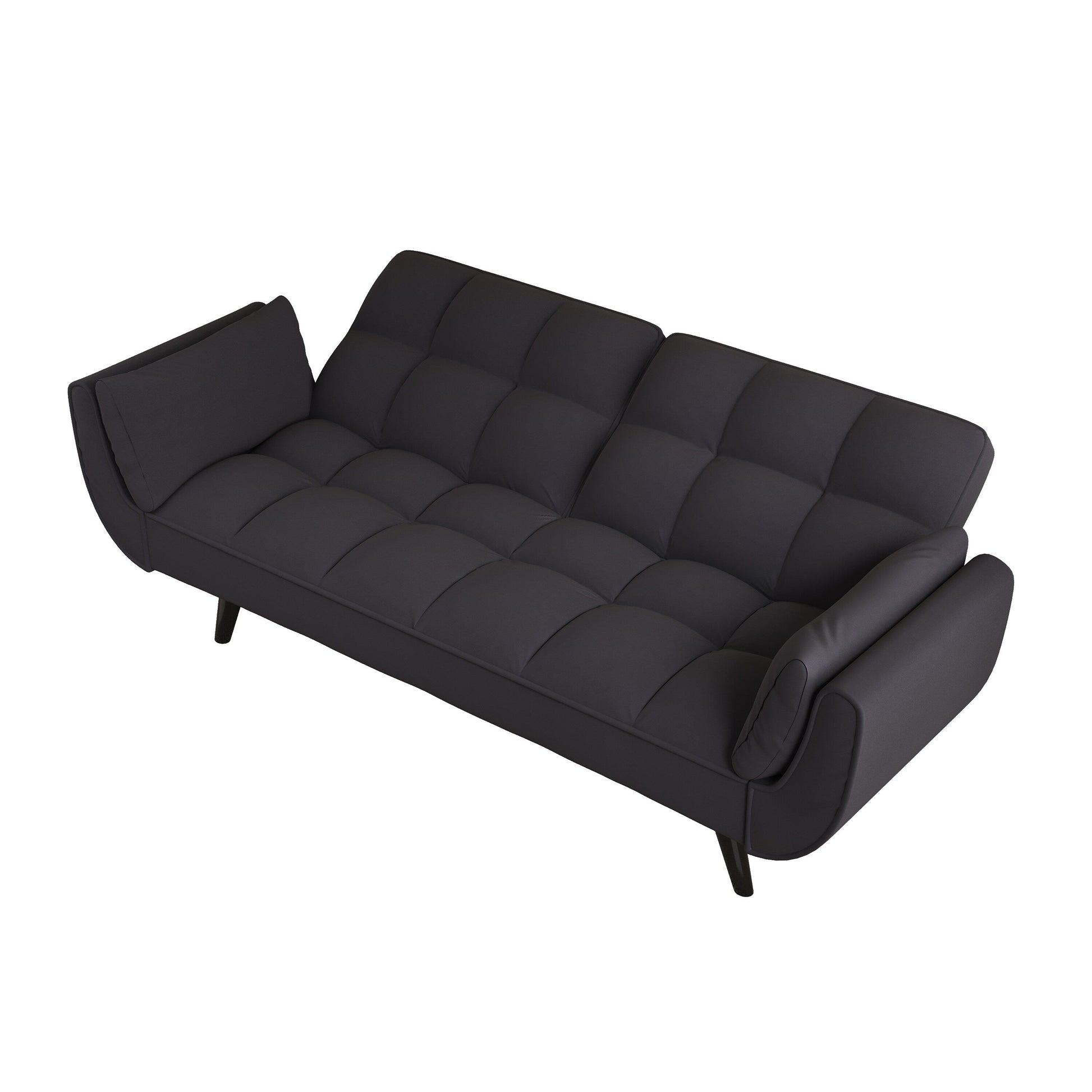 Canapé convertible 2 places en velours 57 avec dossier et accoudoirs réglables, idéal pour les petits espaces.