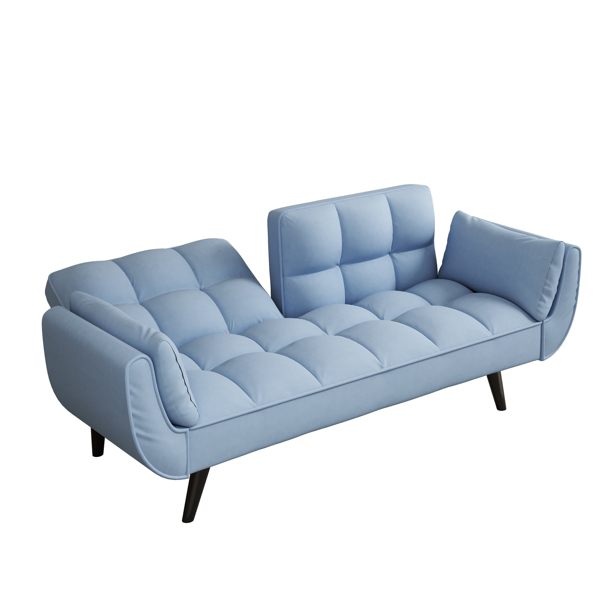 Canapé convertible 2 places en velours 57 avec dossier et accoudoirs réglables, idéal pour les petits espaces.