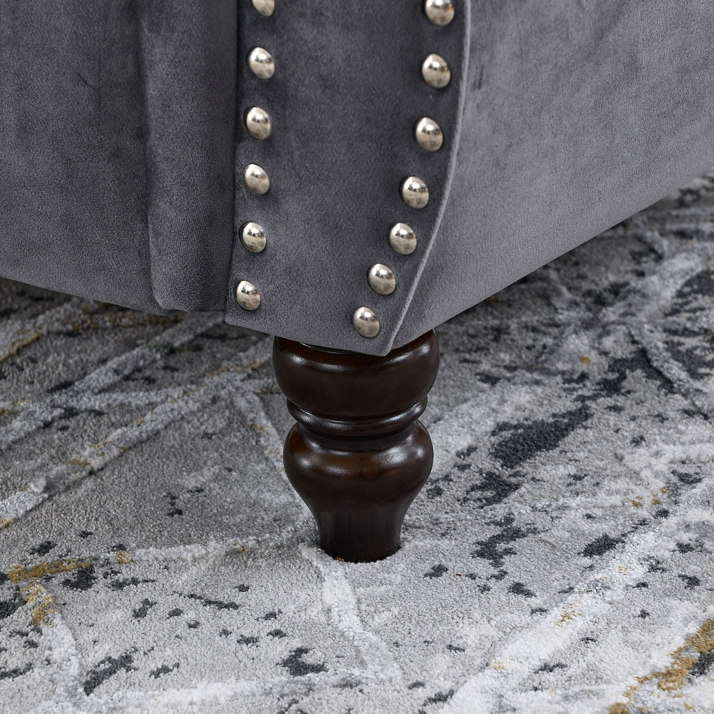 58.8 Velvet Chesterfield 2-Seater Sofa with Rolled Arms, Nailhead Trim, and 2 Pillows