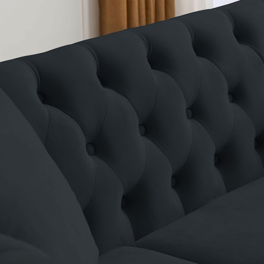 58.8 Velvet Chesterfield 2-Seater Sofa with Rolled Arms, Nailhead Trim, and 2 Pillows