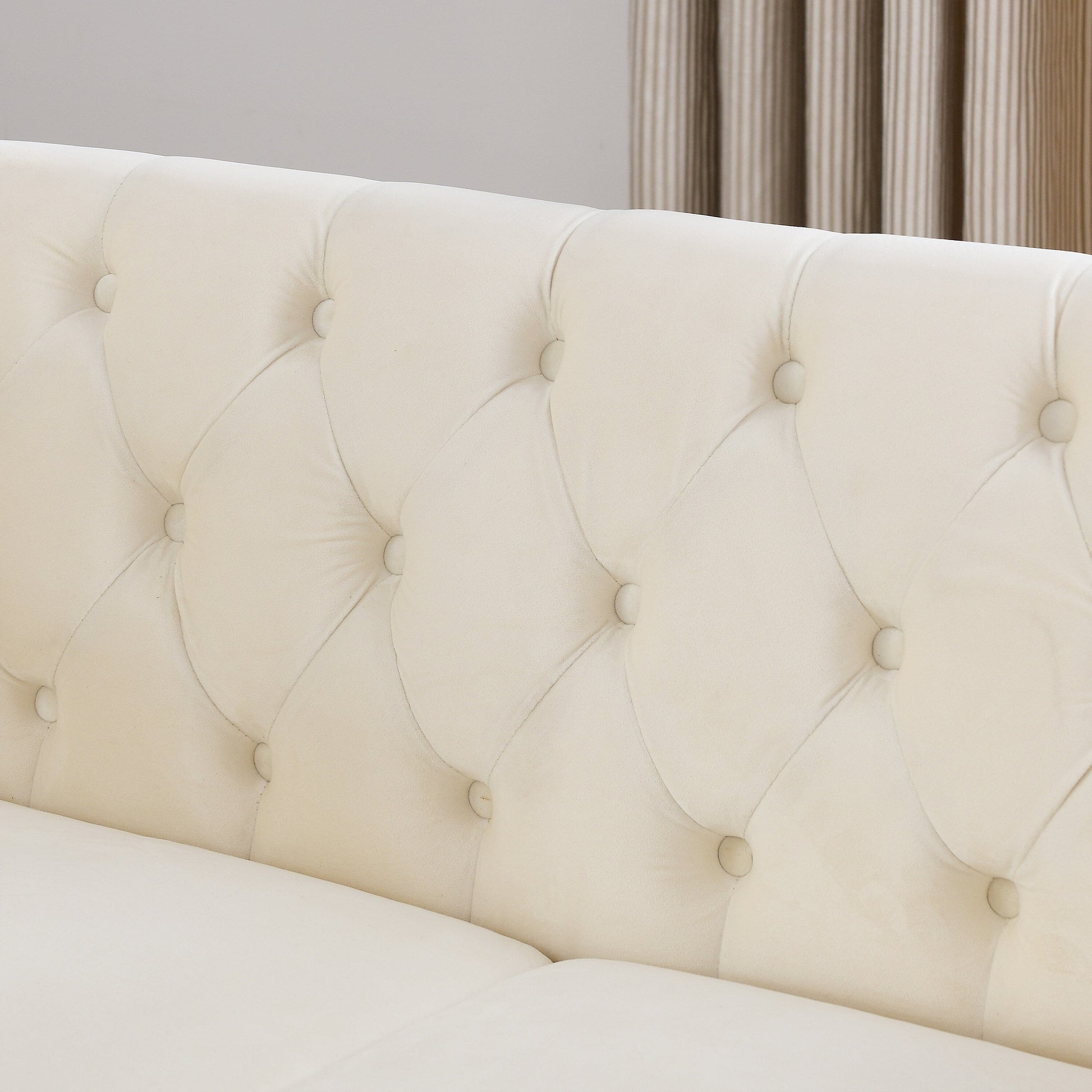 58.8 Velvet Chesterfield 2-Seater Sofa with Rolled Arms, Nailhead Trim, and 2 Pillows