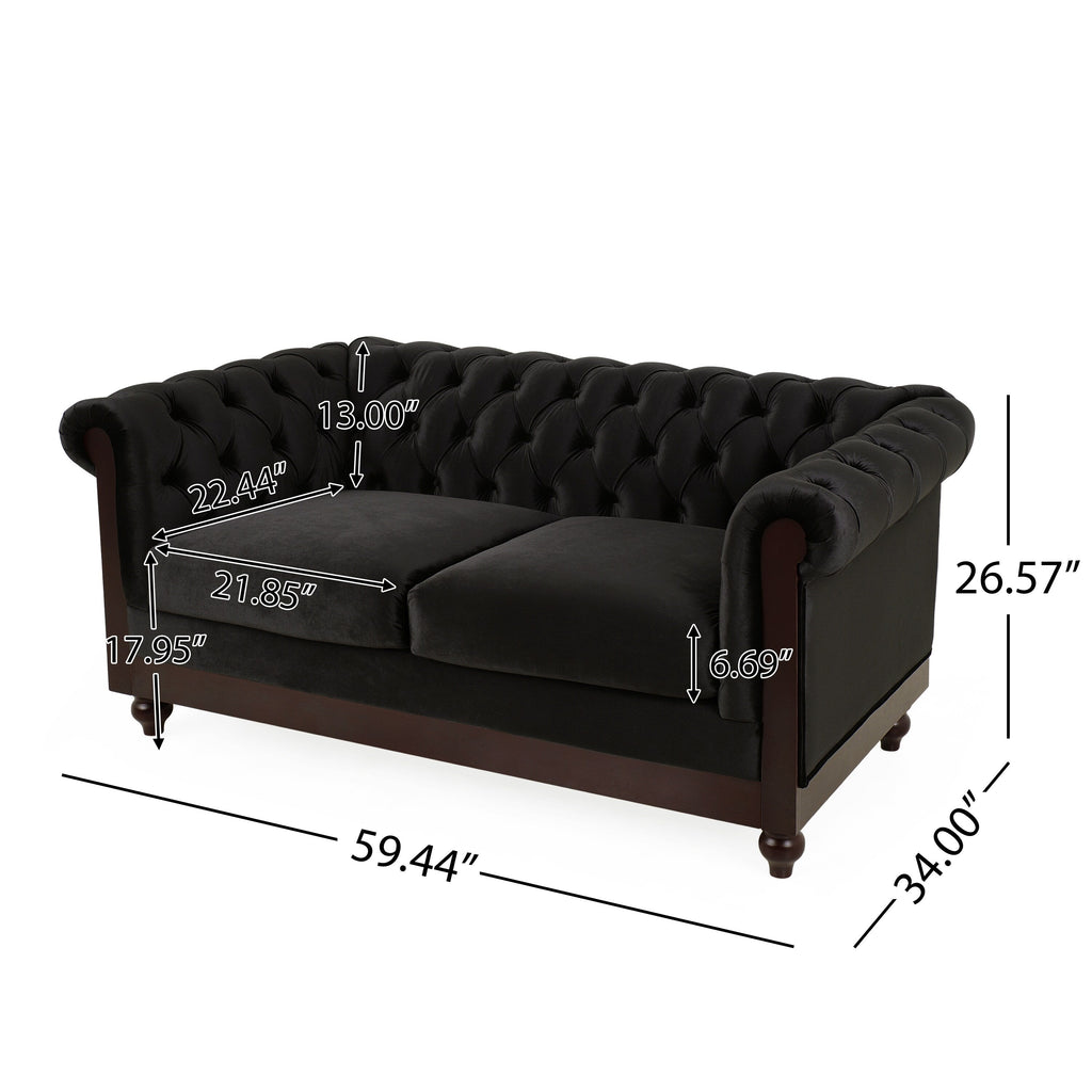 59.44 Velvet Chesterfield Loveseat Sofa with Rolled Arms, Tufted Backrest and 600LB Capacity