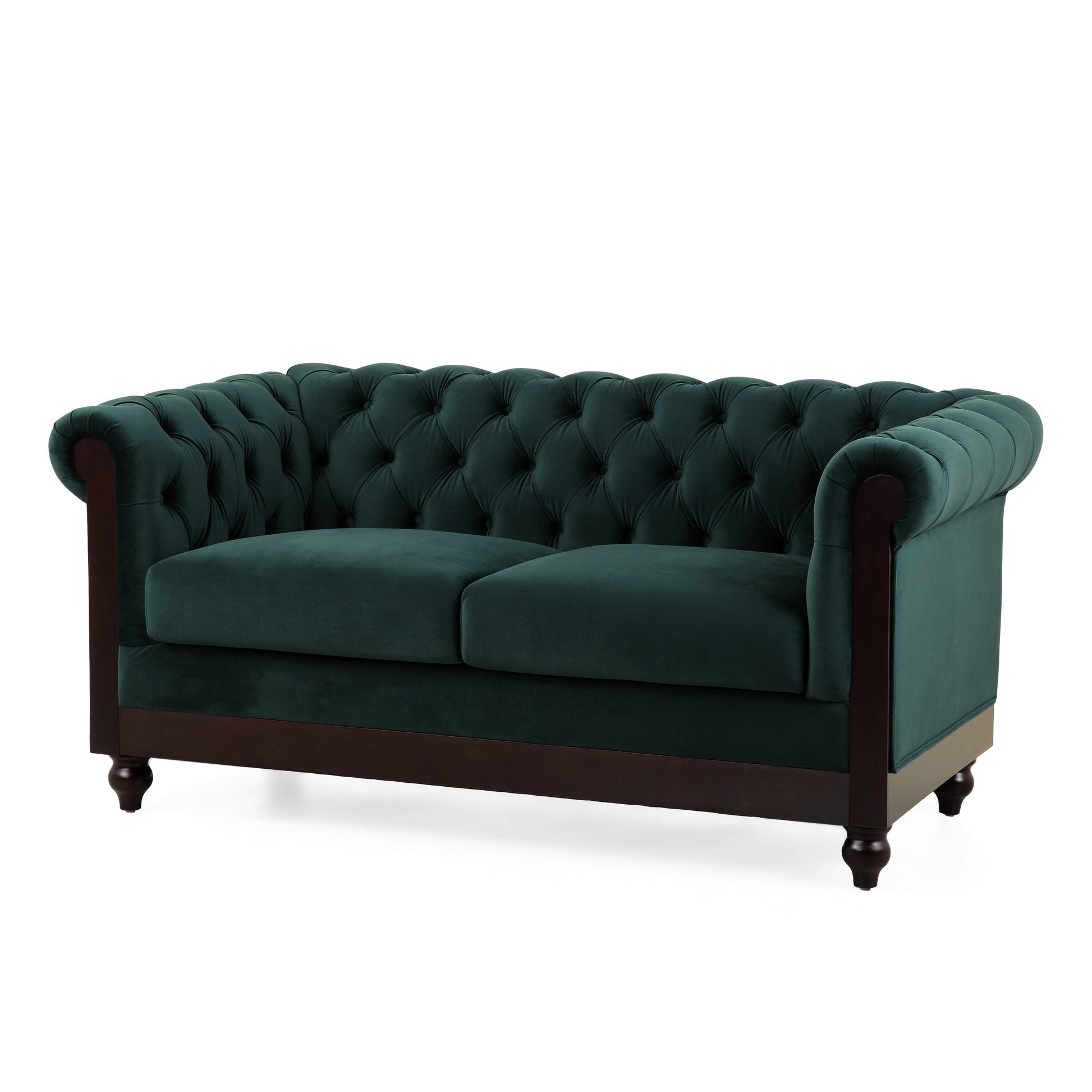 59.44 Velvet Chesterfield Loveseat Sofa with Rolled Arms, Tufted Backrest and 600LB Capacity