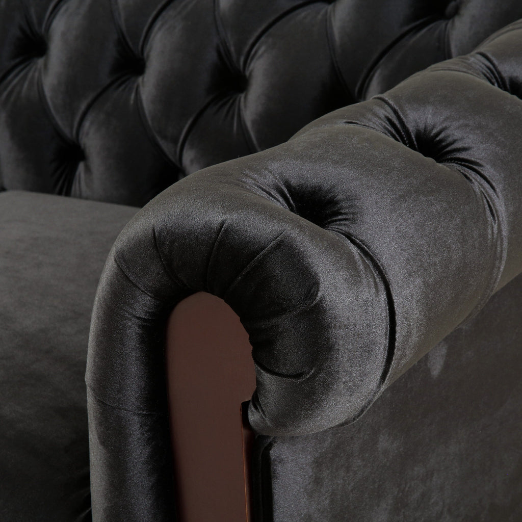 59.44 Velvet Chesterfield Loveseat Sofa with Rolled Arms, Tufted Backrest and 600LB Capacity