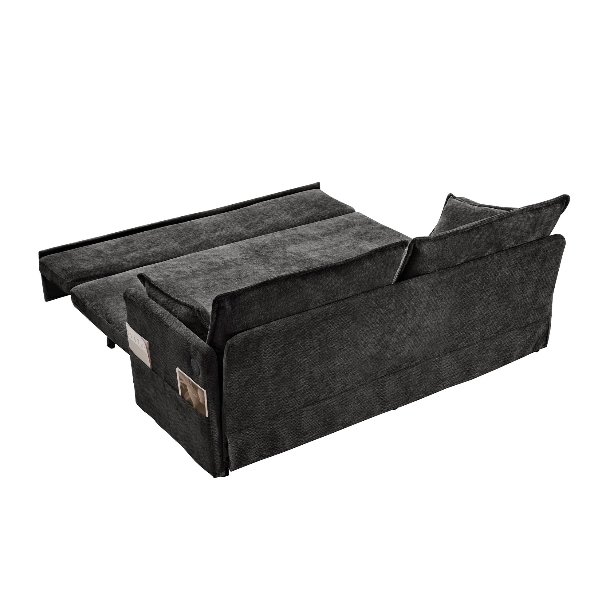 59.5 Corduroy Convertible Sofa Bed with Pull-Out Sleeper, USB/C-Type Charging Ports, and Side Storage