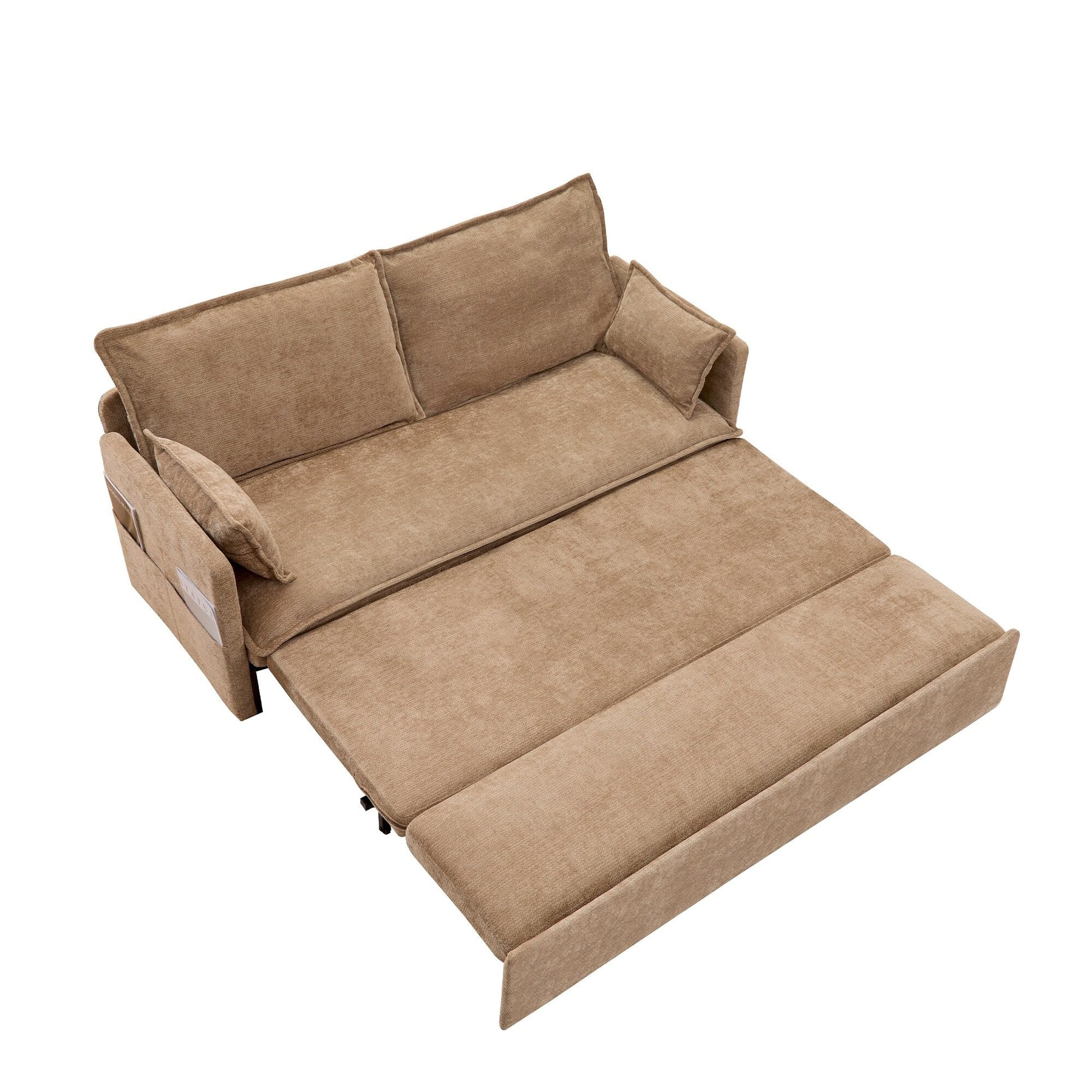 59.5 Corduroy Convertible Sofa Bed with Pull-Out Sleeper, USB/C-Type Charging Ports, and Side Storage