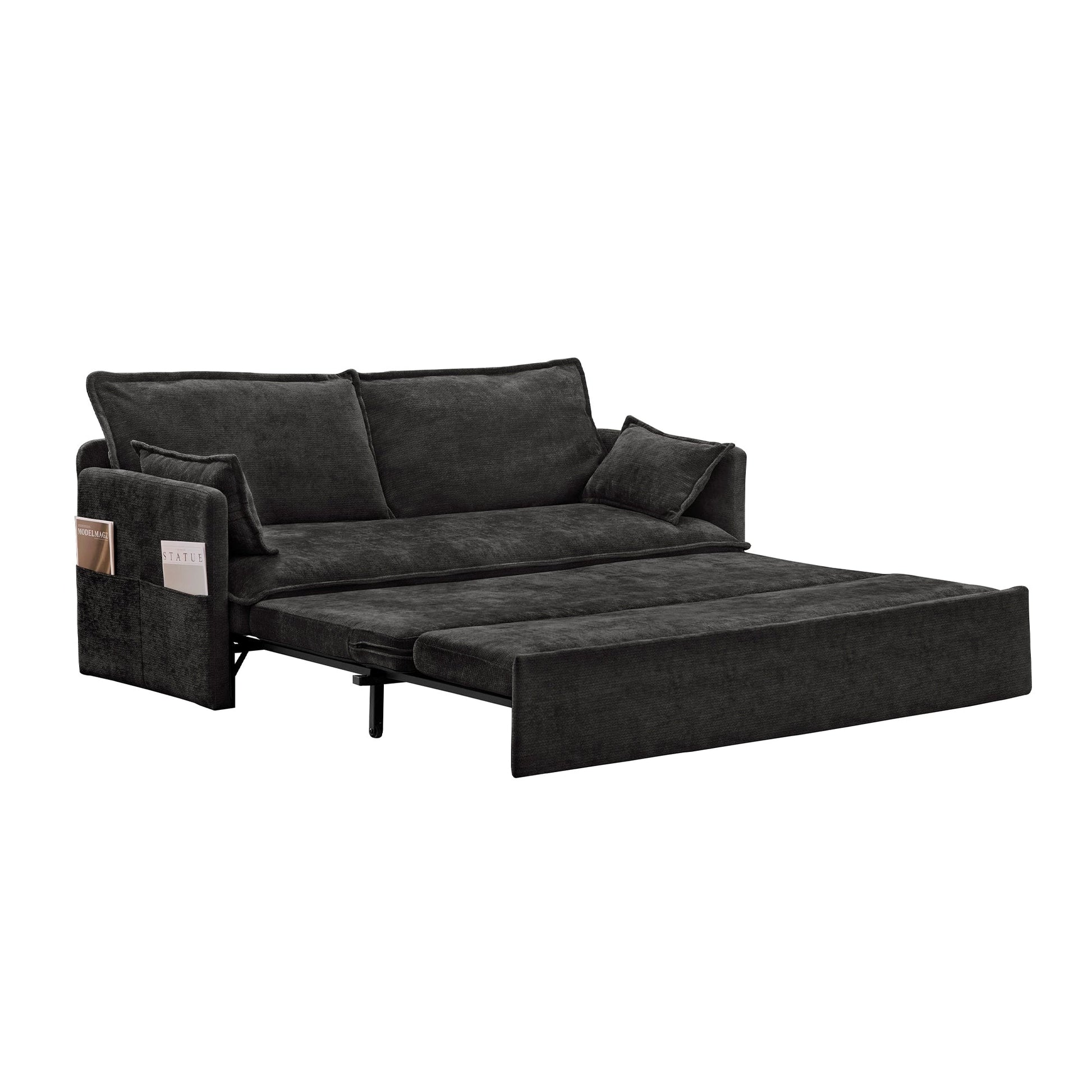 59.5 Corduroy Convertible Sofa Bed with Pull-Out Sleeper, USB/C-Type Charging Ports, and Side Storage