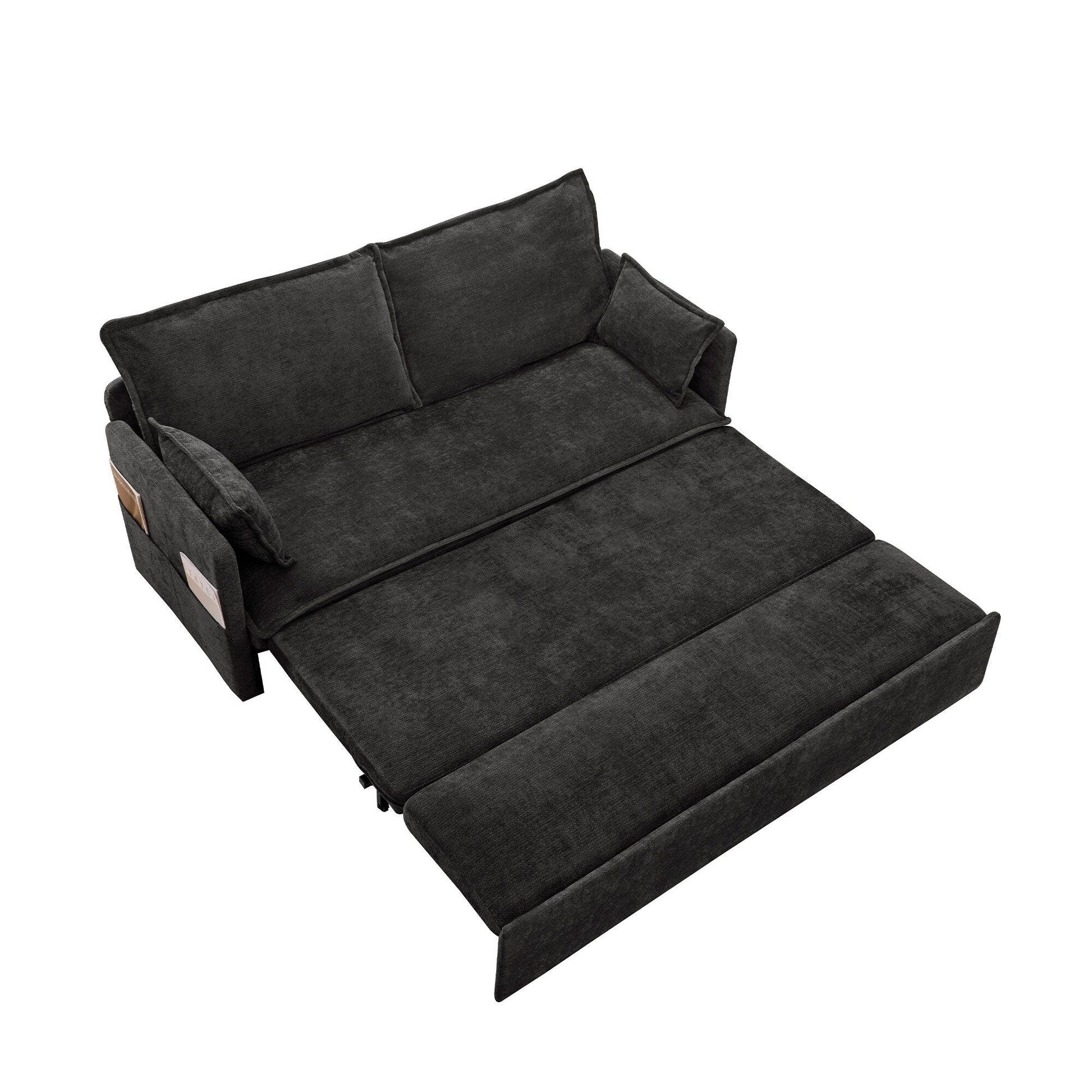 59.5 Corduroy Convertible Sofa Bed with Pull-Out Sleeper, USB/C-Type Charging Ports, and Side Storage