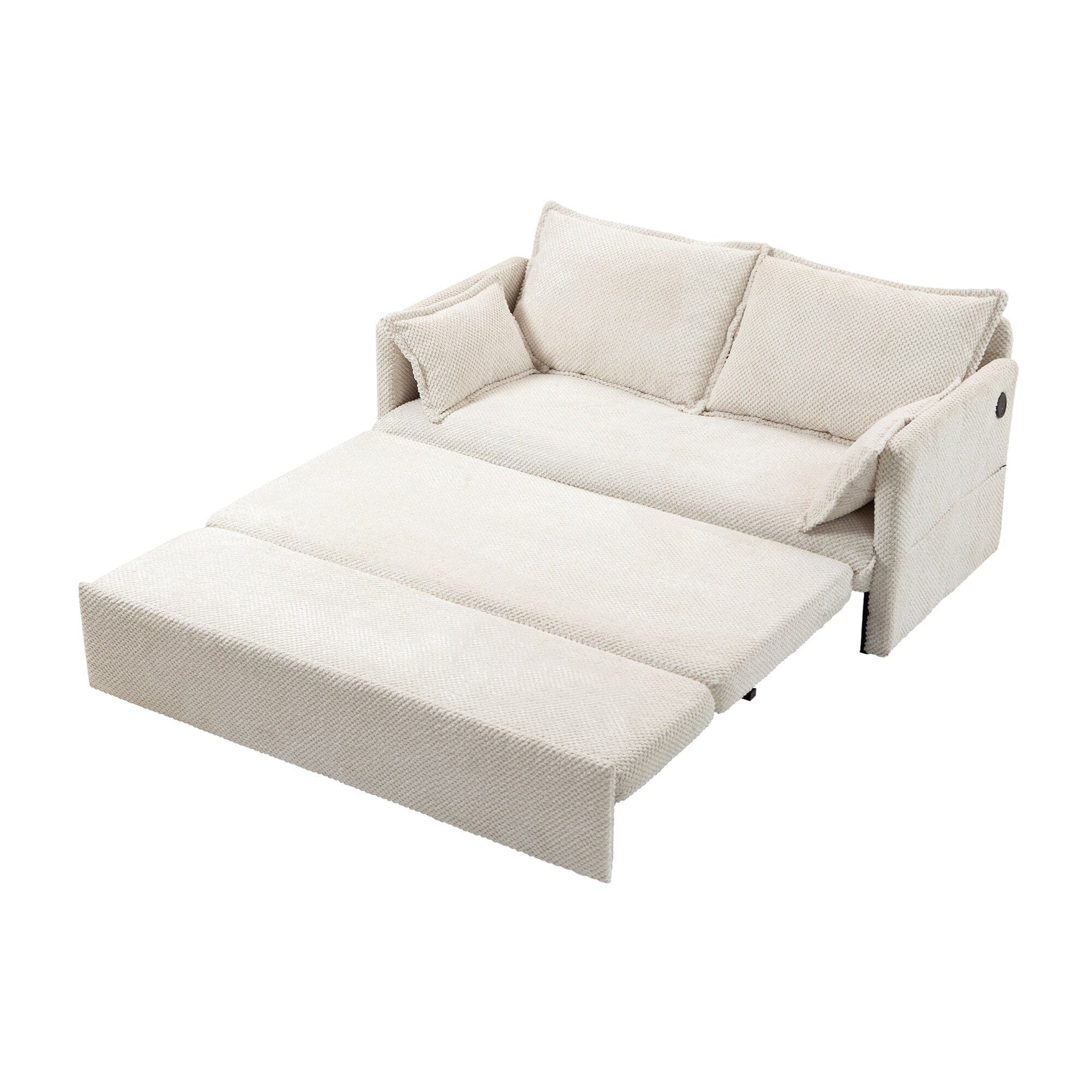 59.5 Corduroy Convertible Sofa Bed with Pull-Out Sleeper, USB/C-Type Charging Ports, and Side Storage