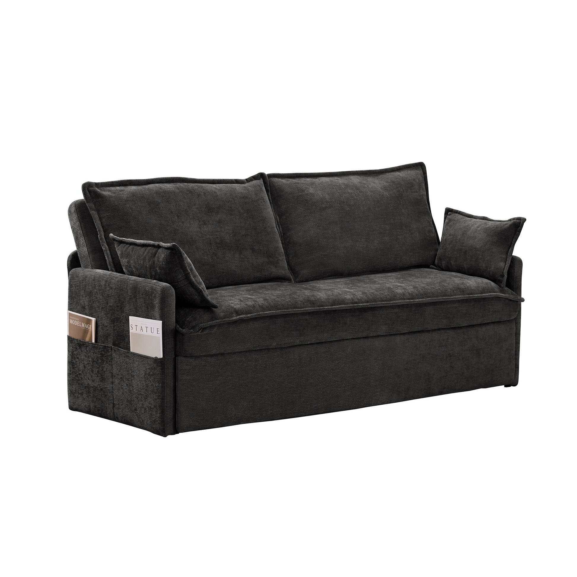 59.5 Corduroy Convertible Sofa Bed with Pull-Out Sleeper, USB/C-Type Charging Ports, and Side Storage