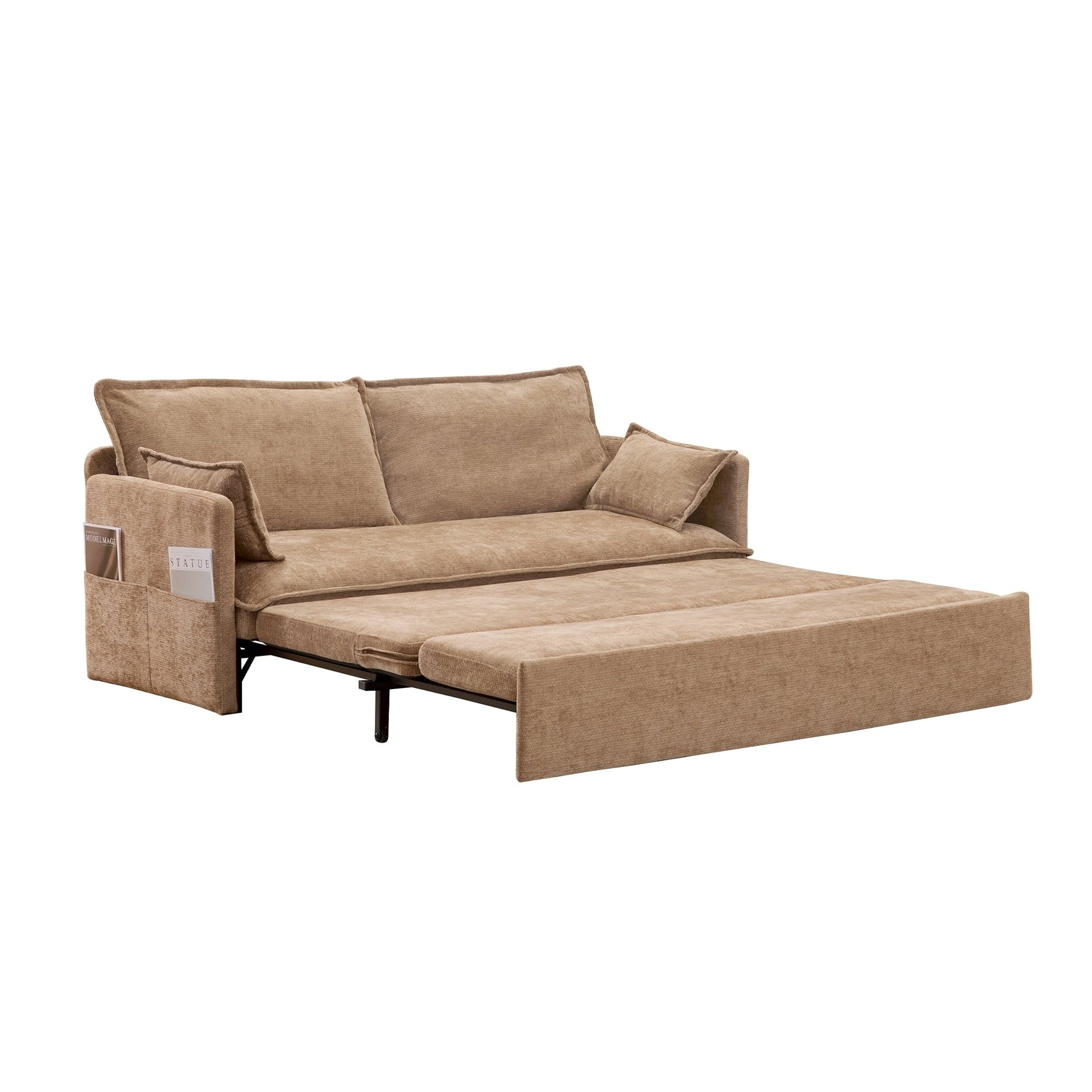 59.5 Corduroy Convertible Sofa Bed with Pull-Out Sleeper, USB/C-Type Charging Ports, and Side Storage