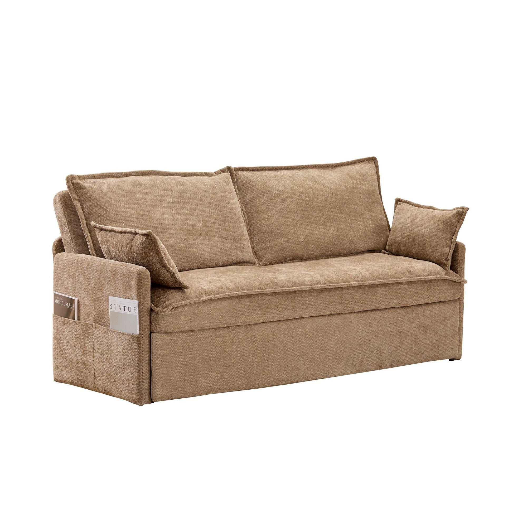 59.5 Corduroy Convertible Sofa Bed with Pull-Out Sleeper, USB/C-Type Charging Ports, and Side Storage