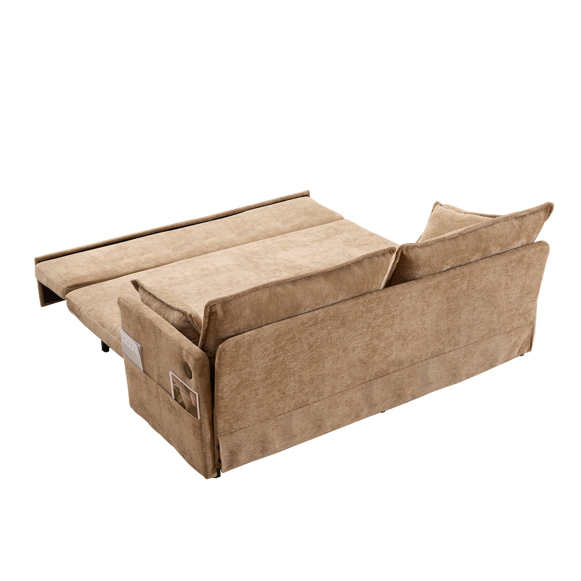 59.5 Corduroy Convertible Sofa Bed with Pull-Out Sleeper, USB/C-Type Charging Ports, and Side Storage