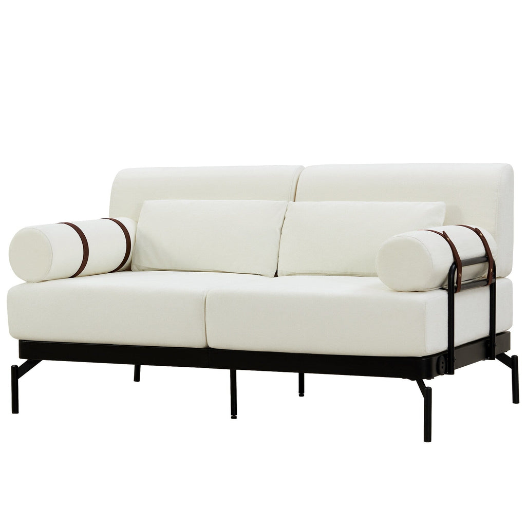 59 Chenille Modern Loveseat Sofa with USB Charging Ports, Cylindrical Armrests, and 440lb Capacity