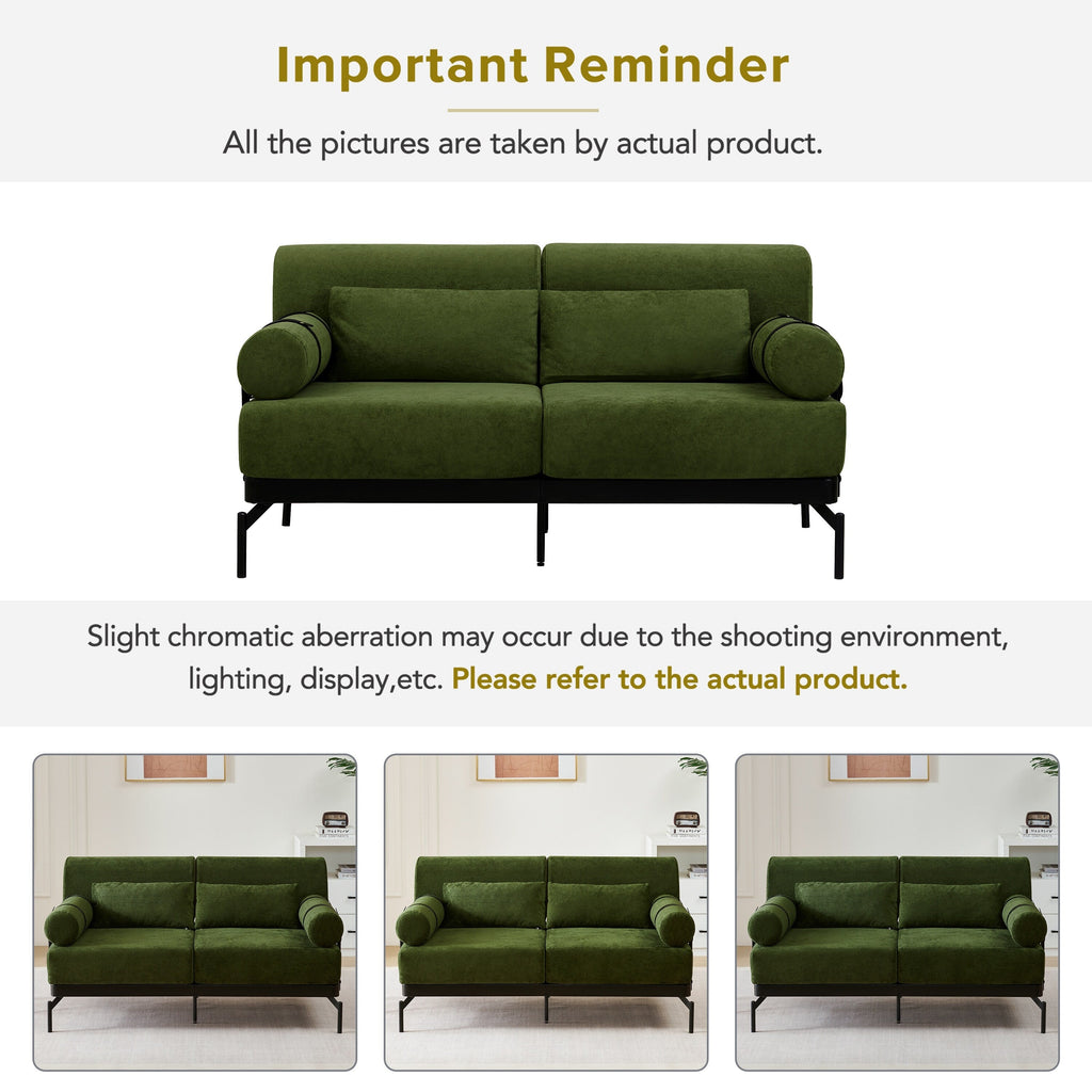 59 Chenille Modern Loveseat Sofa with USB Charging Ports, Cylindrical Armrests, and 440lb Capacity