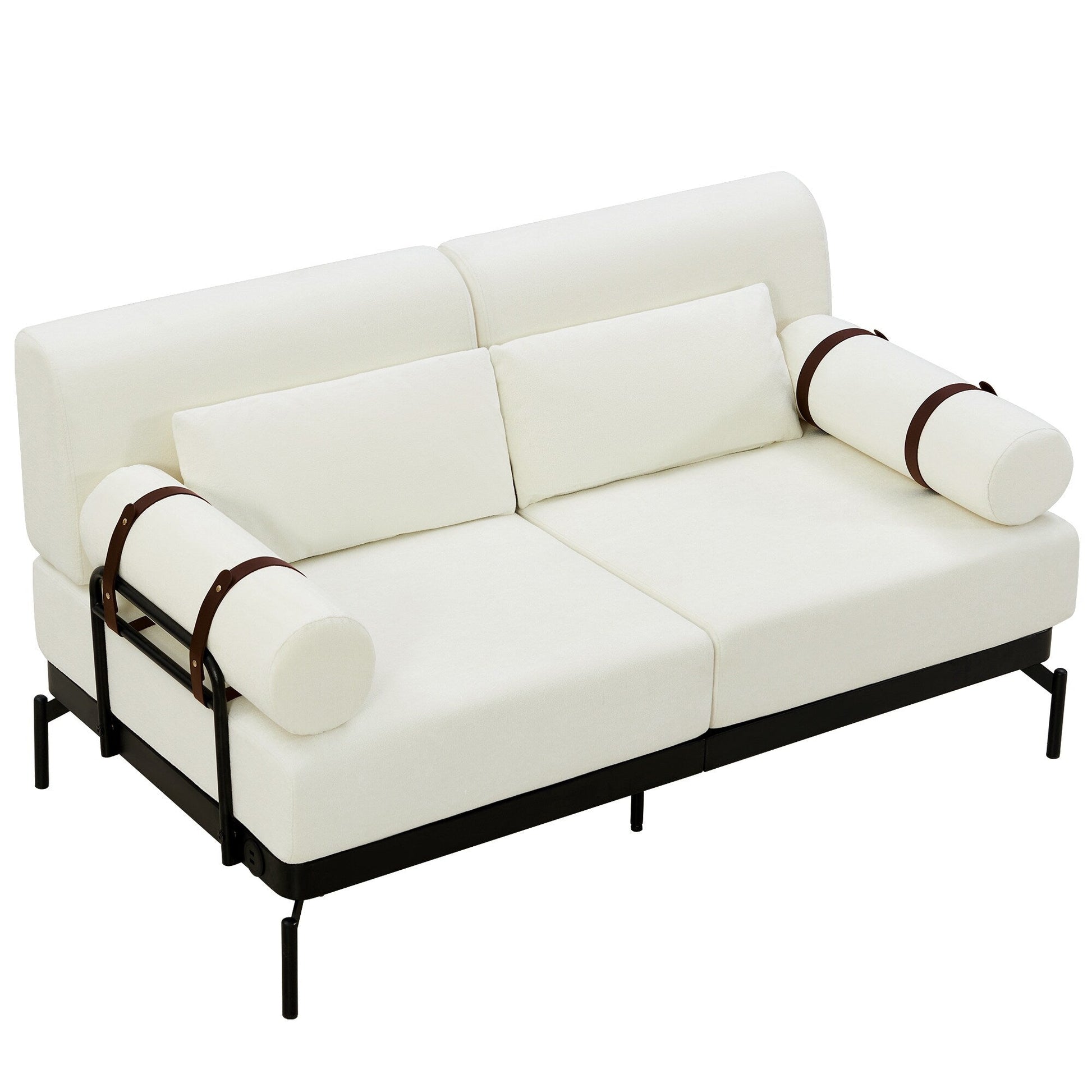 59 Chenille Modern Loveseat Sofa with USB Charging Ports, Cylindrical Armrests, and 440lb Capacity