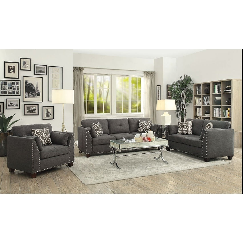 Canapé Loveseat en lin de 59 pouces avec 4 coussins et clous cloutés pour les salons