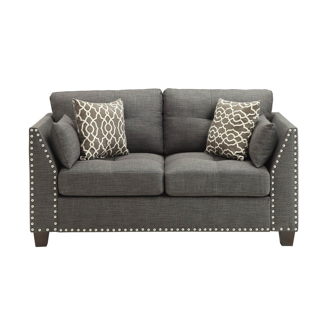 Canapé Loveseat en lin de 59 pouces avec 4 coussins et clous cloutés pour les salons