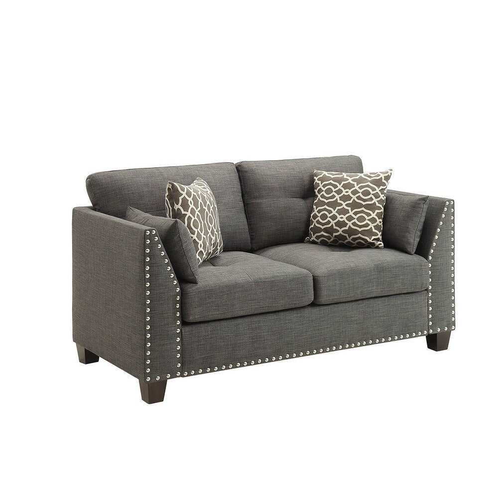 Canapé Loveseat en lin de 59 pouces avec 4 coussins et clous cloutés pour les salons