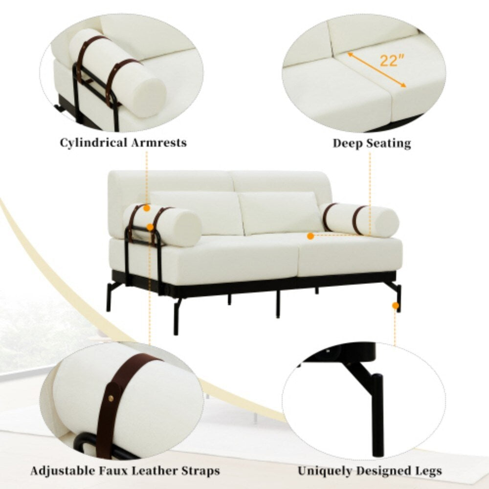 Canapé 2 places moderne 59 avec ports USB flexibles et accoudoirs cylindriques