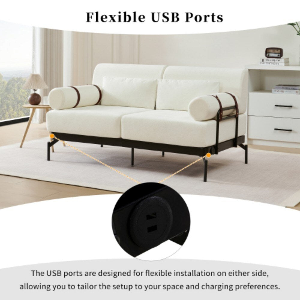 Canapé 2 places moderne 59 avec ports USB flexibles et accoudoirs cylindriques