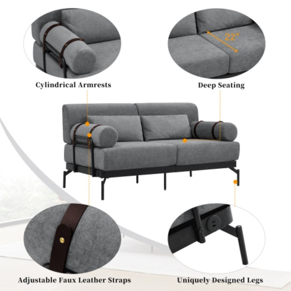 Canapé 2 places moderne 59 avec ports USB flexibles et accoudoirs cylindriques