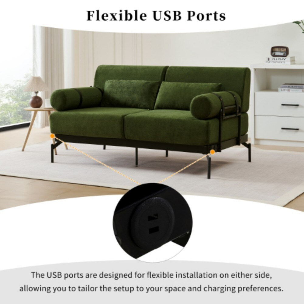 Canapé 2 places moderne 59 avec ports USB flexibles et accoudoirs cylindriques