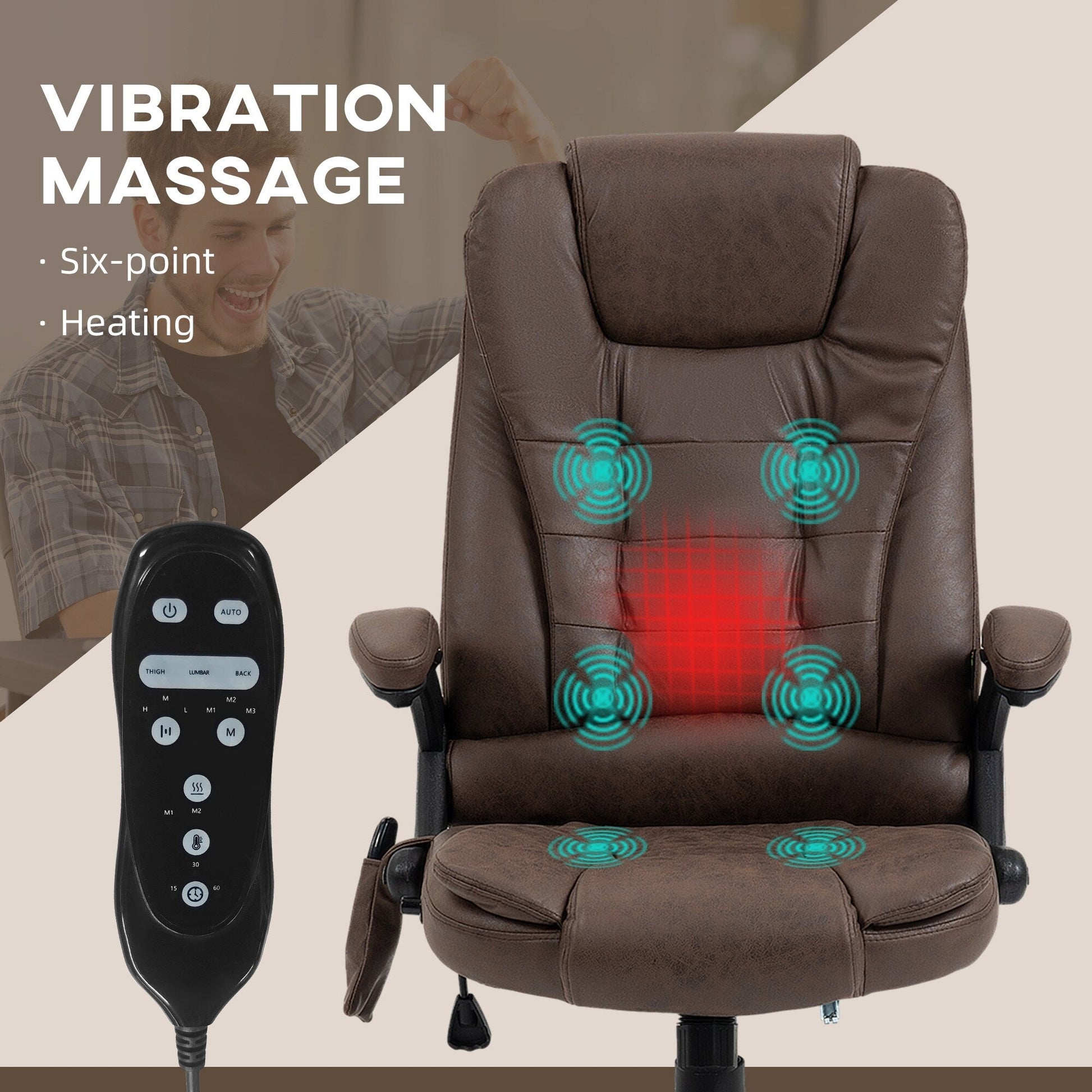 6 Point Vibrating Massage Office Chair Microfiber High Back Executive Office Chair with Heat, Padded Armrests and Remote