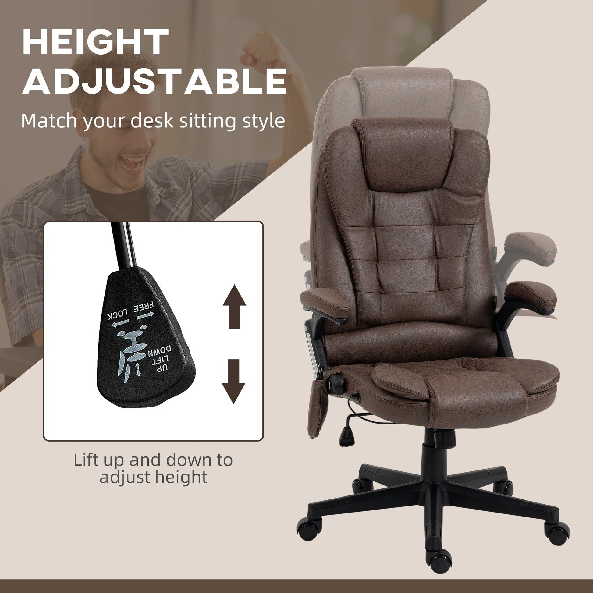 6 Point Vibrating Massage Office Chair Microfiber High Back Executive Office Chair with Heat, Padded Armrests and Remote
