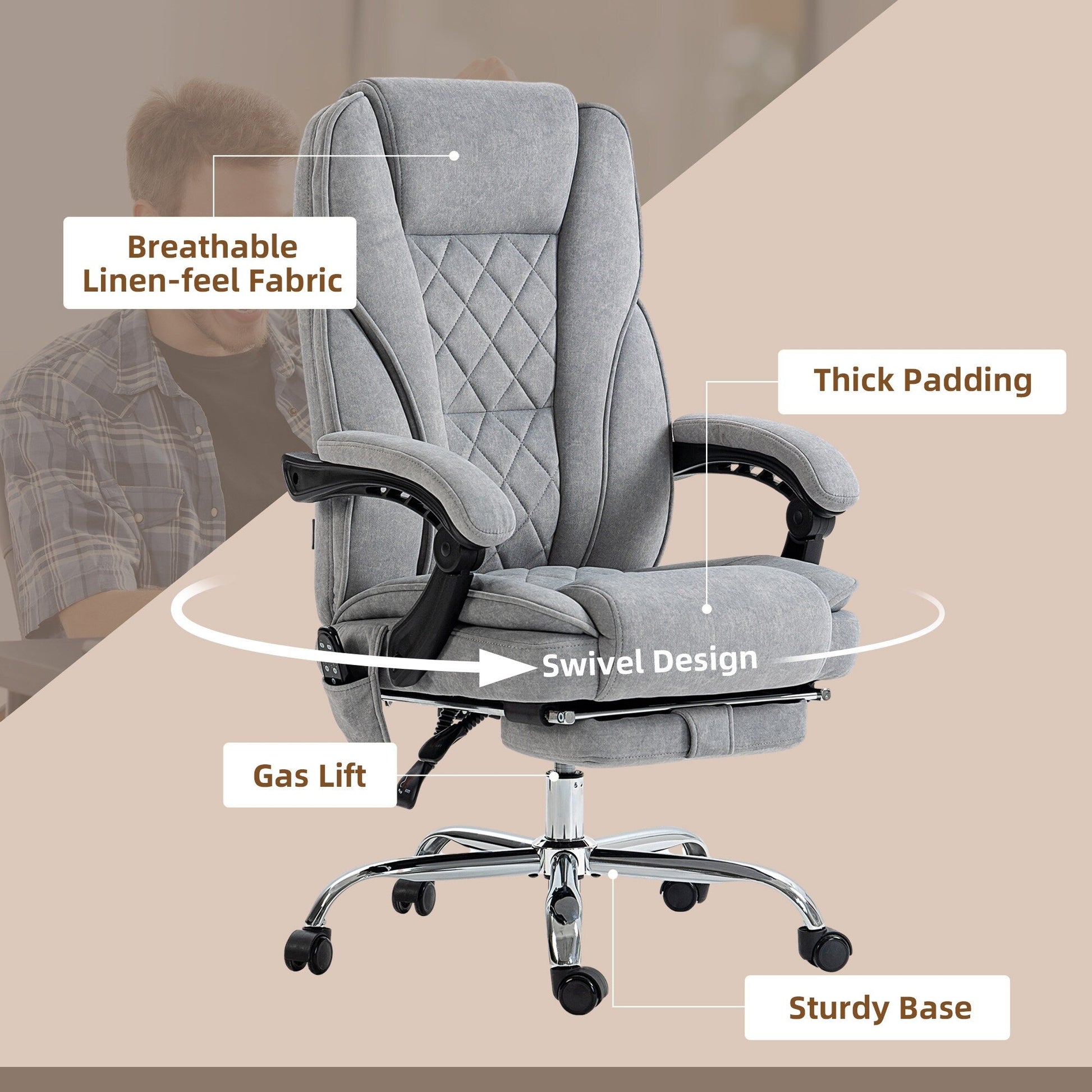 6 Point Vibration Massage Office Recliner Chair Ergonomic Swivel Computer Chair with Lumbar Heat, Footrest and Adjustable Height