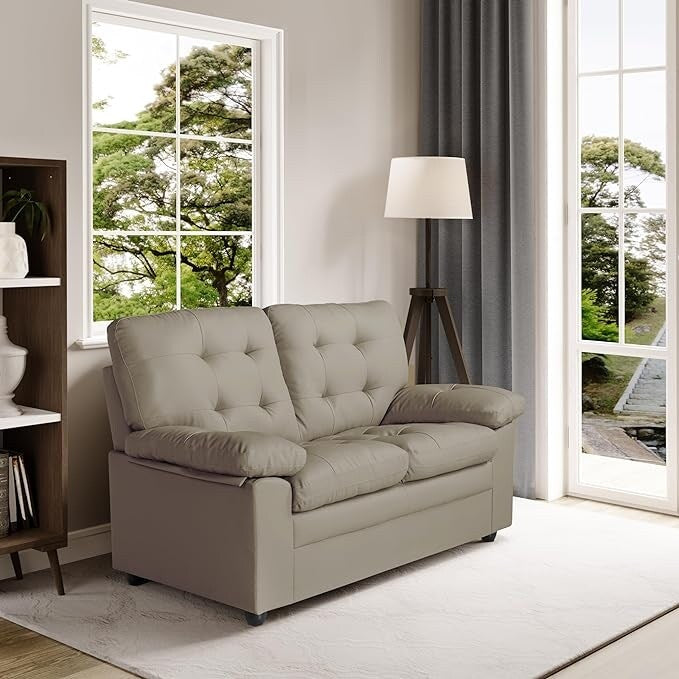 Canapé-lit à 2 places en simili cuir avec capitonnage et cadre en bois dur séché au four pour salon (60 pouces)