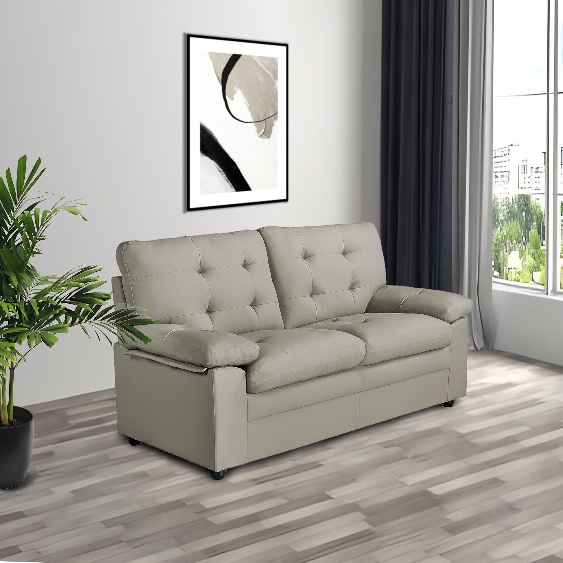 Canapé-lit à 2 places en simili cuir avec capitonnage et cadre en bois dur séché au four pour salon (60 pouces)
