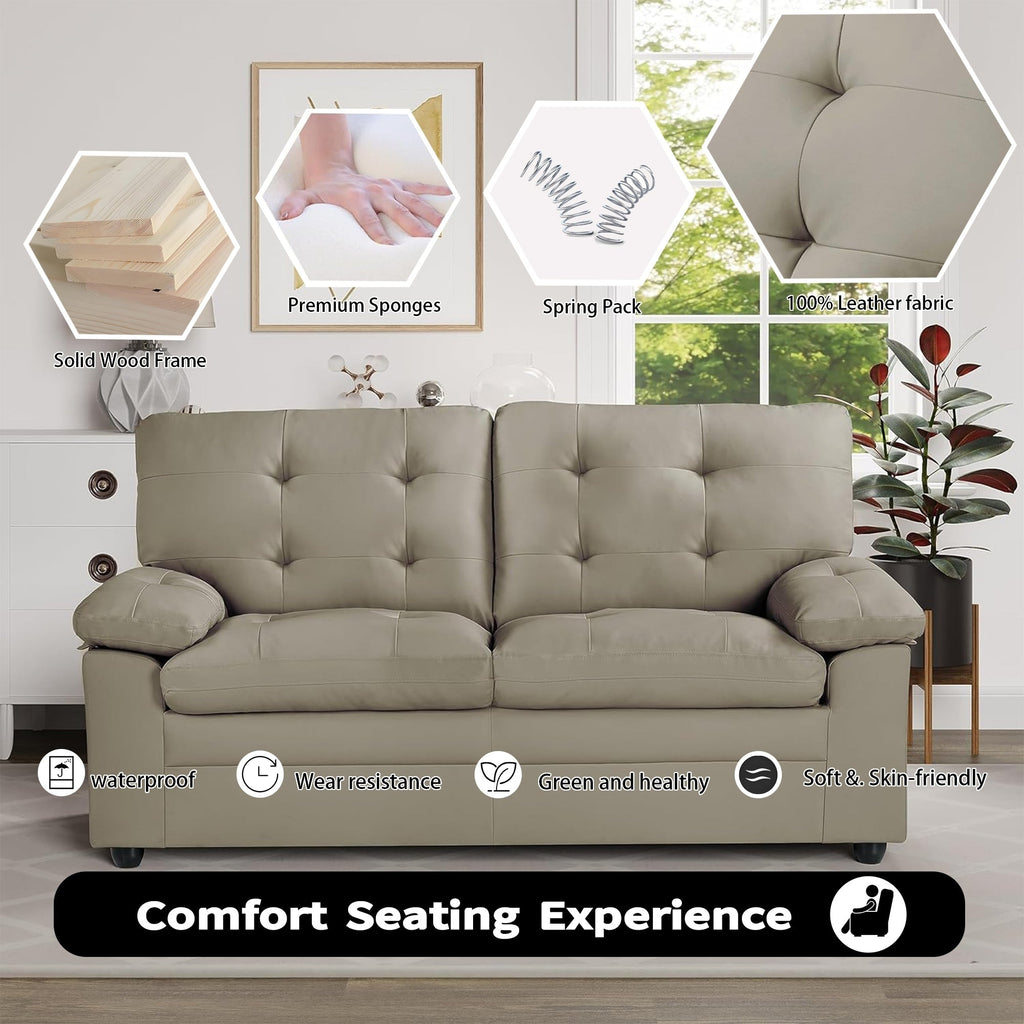 Canapé-lit à 2 places en simili cuir avec capitonnage et cadre en bois dur séché au four pour salon (60 pouces)
