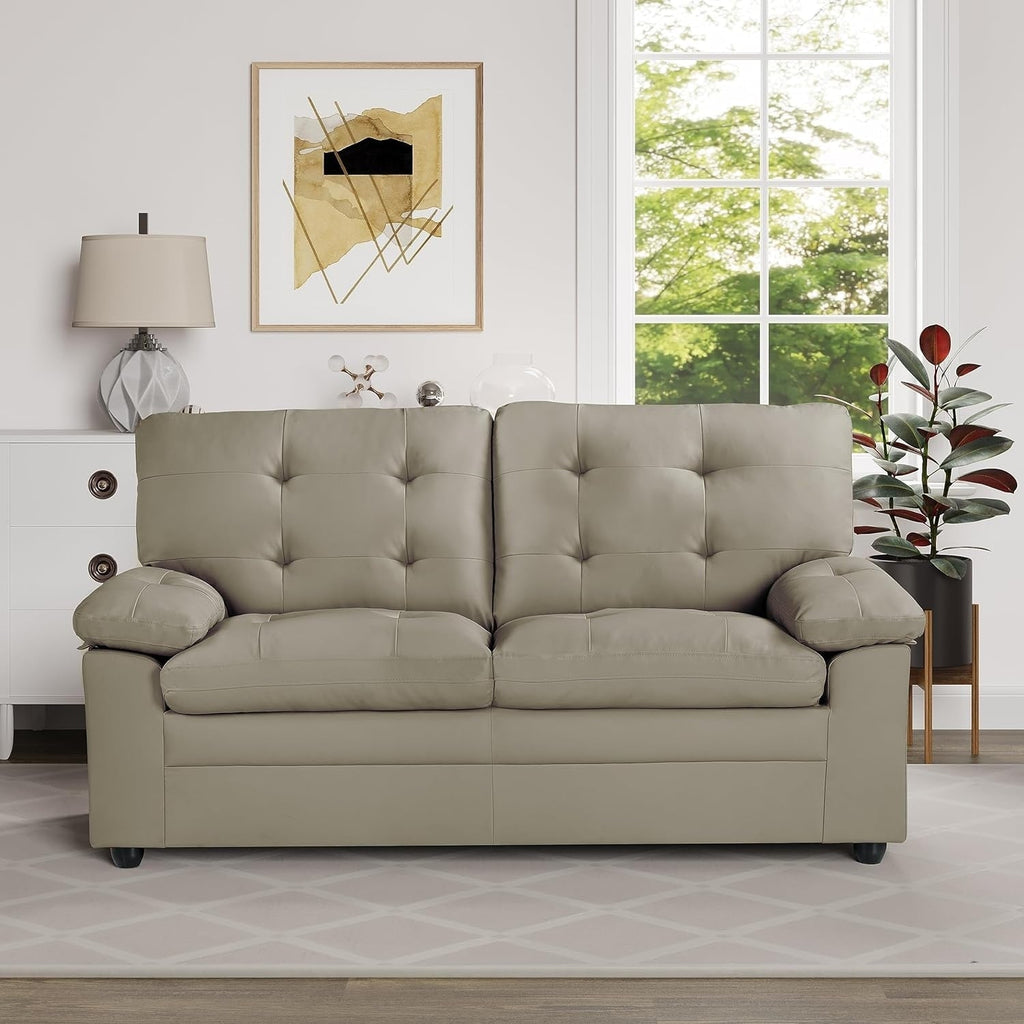 Canapé-lit à 2 places en simili cuir avec capitonnage et cadre en bois dur séché au four pour salon (60 pouces)