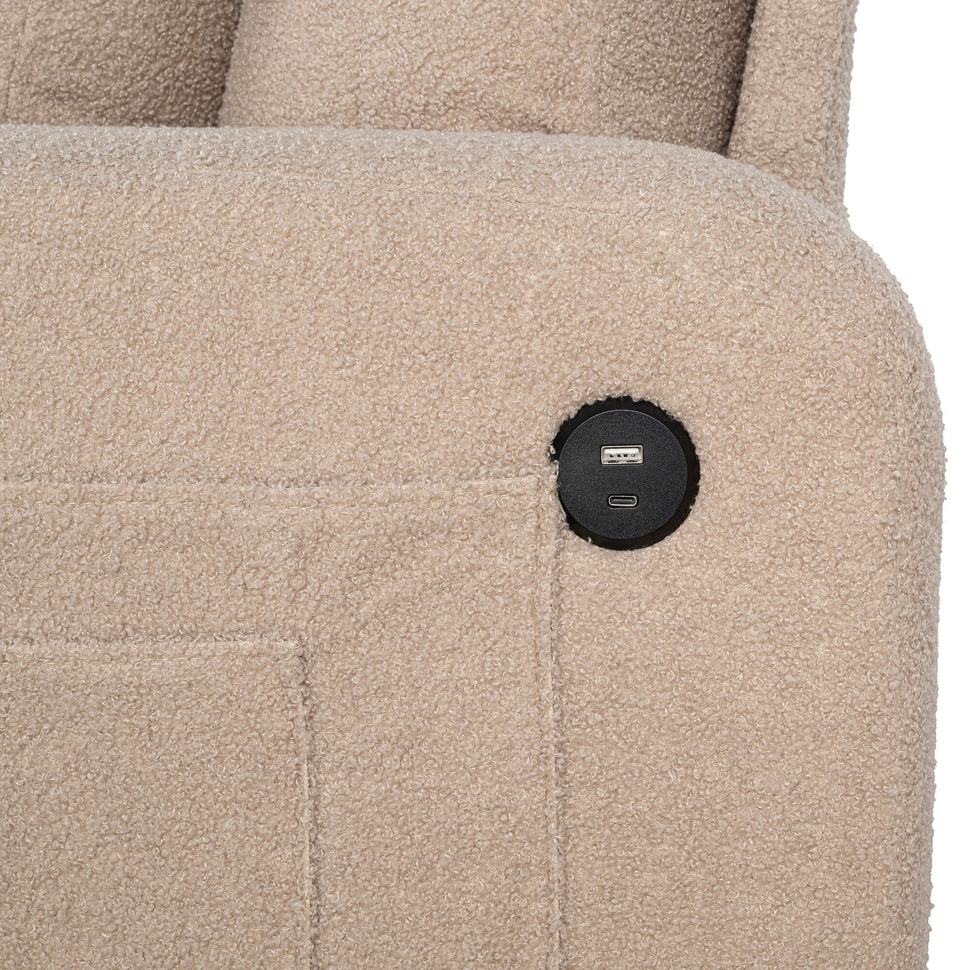 61 Canapé 2 places beige clair avec 2 coussins et porte-gobelets