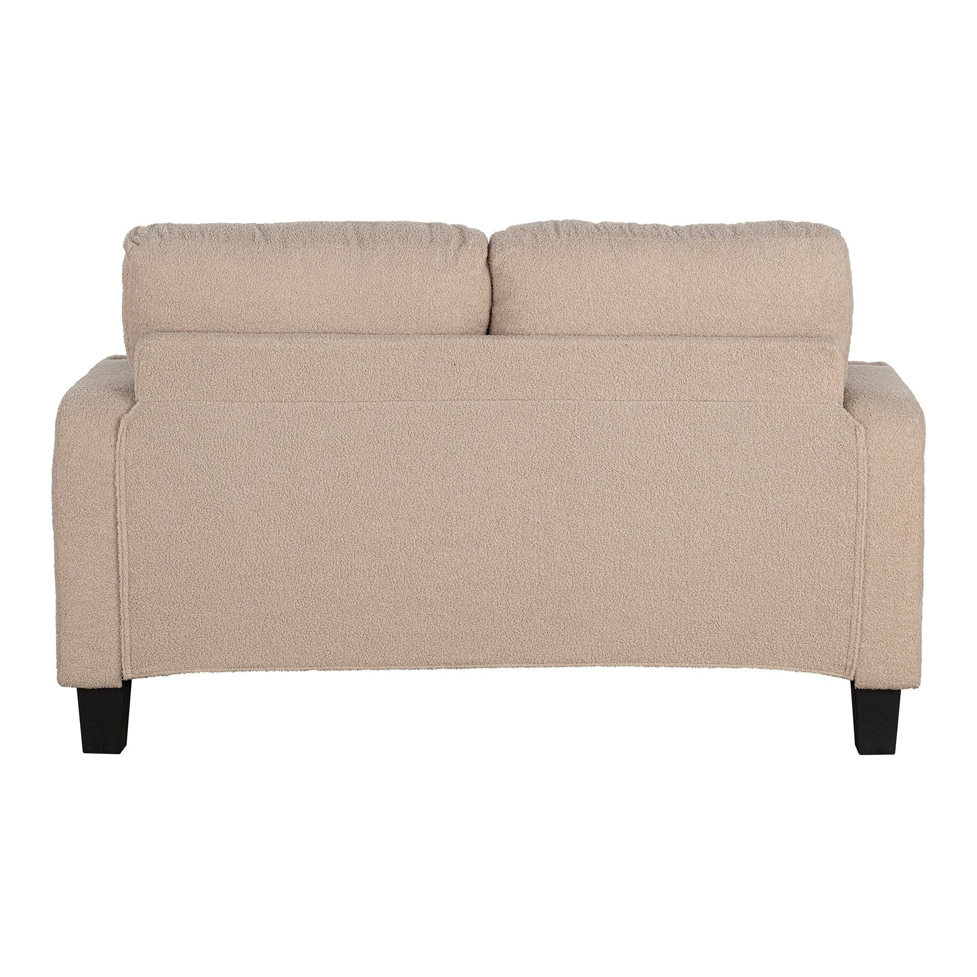 61 Canapé 2 places beige clair avec 2 coussins et porte-gobelets