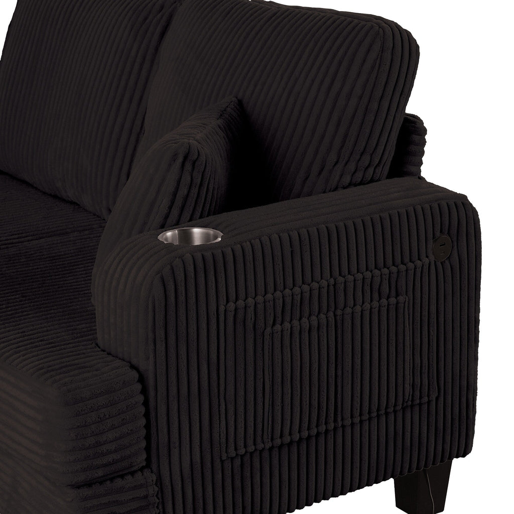 Canapé 2 places contemporain en velours côtelé avec 2 coussins et porte-gobelets (61 pouces)