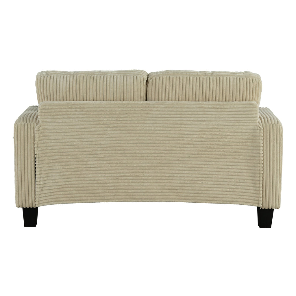 Canapé 2 places contemporain en velours côtelé avec 2 coussins et porte-gobelets (61 pouces)