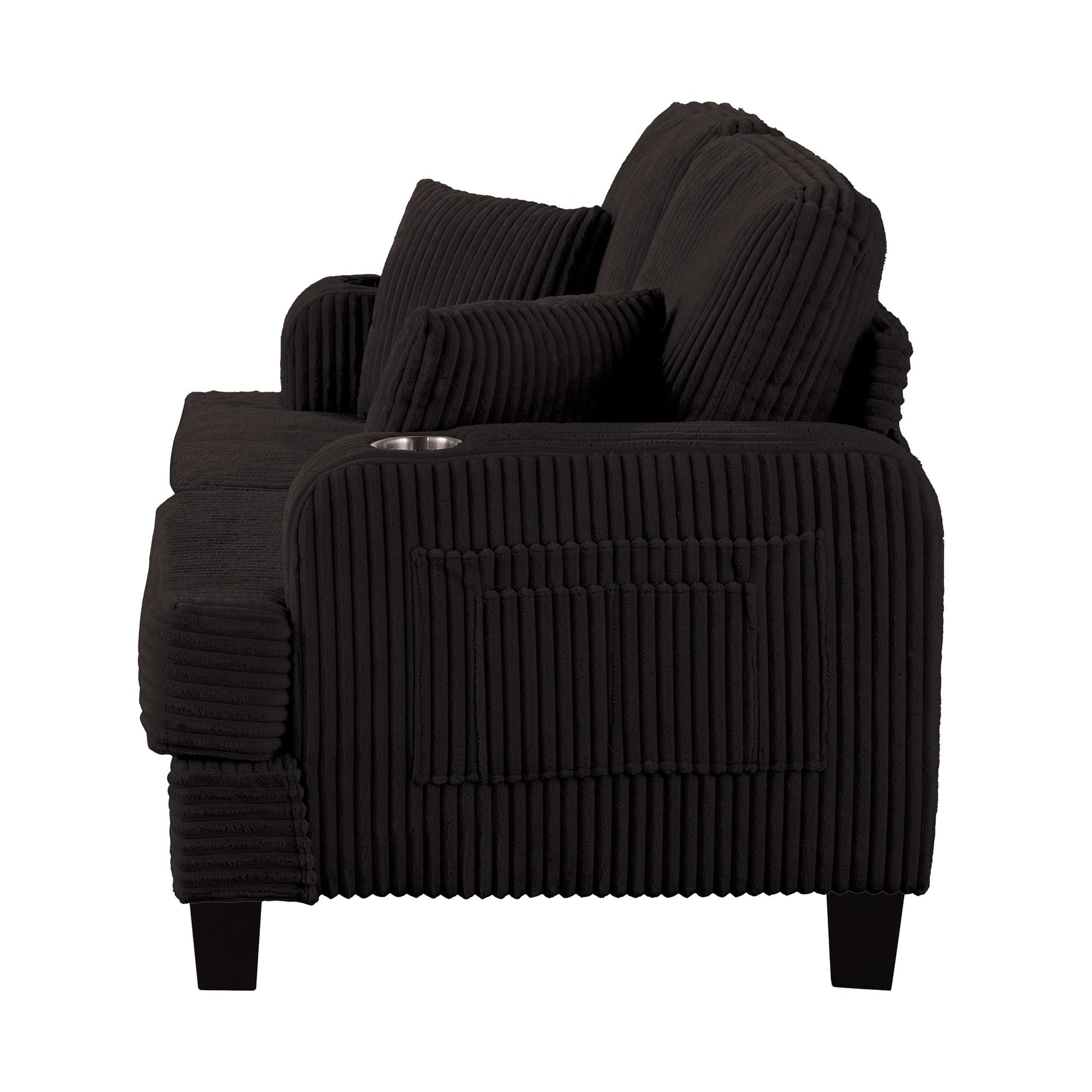 Canapé 2 places contemporain en velours côtelé avec 2 coussins et porte-gobelets (61 pouces)