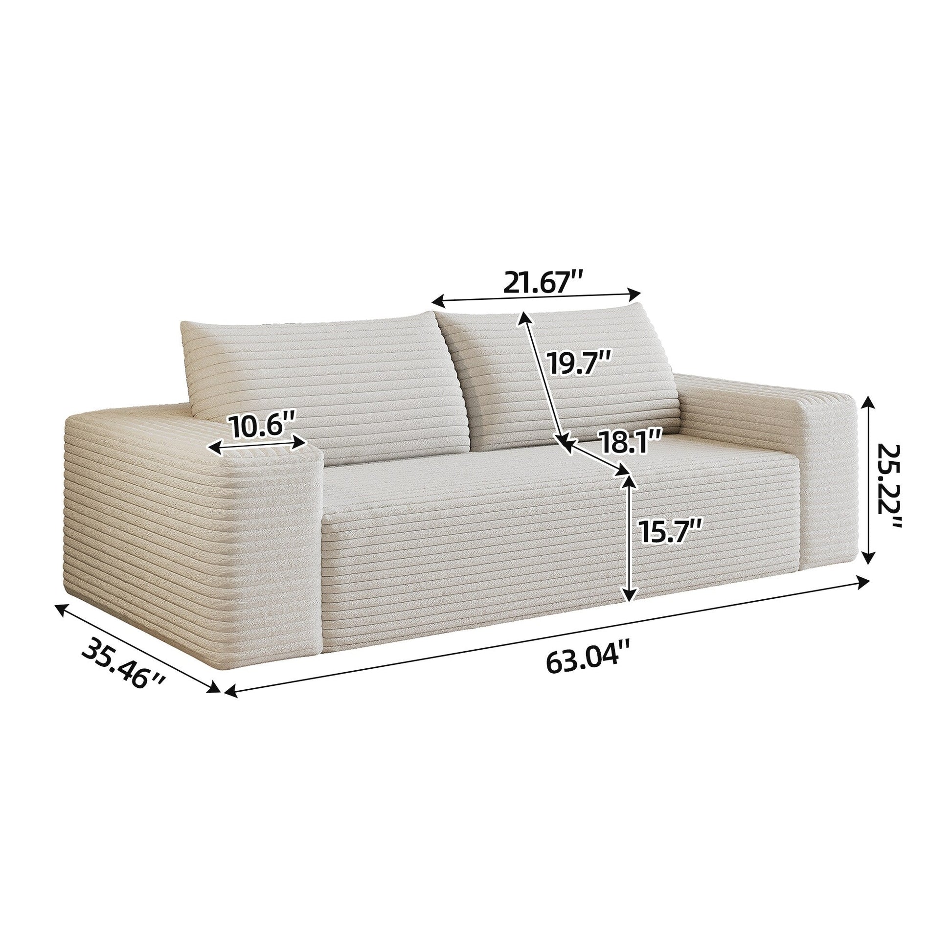 63 2 Setaser Canapé, Tissu Corduroy, Canapé Profond, Canapé Confortable, Pas d'Assemblage Nécessaire, 1 unité