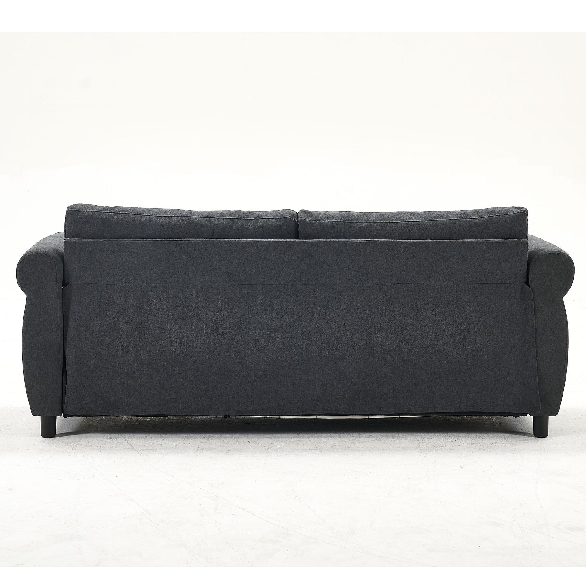 Canapé-lit 3 places en polyester 63 avec matelas escamotable et accoudoirs à rivets rétro.