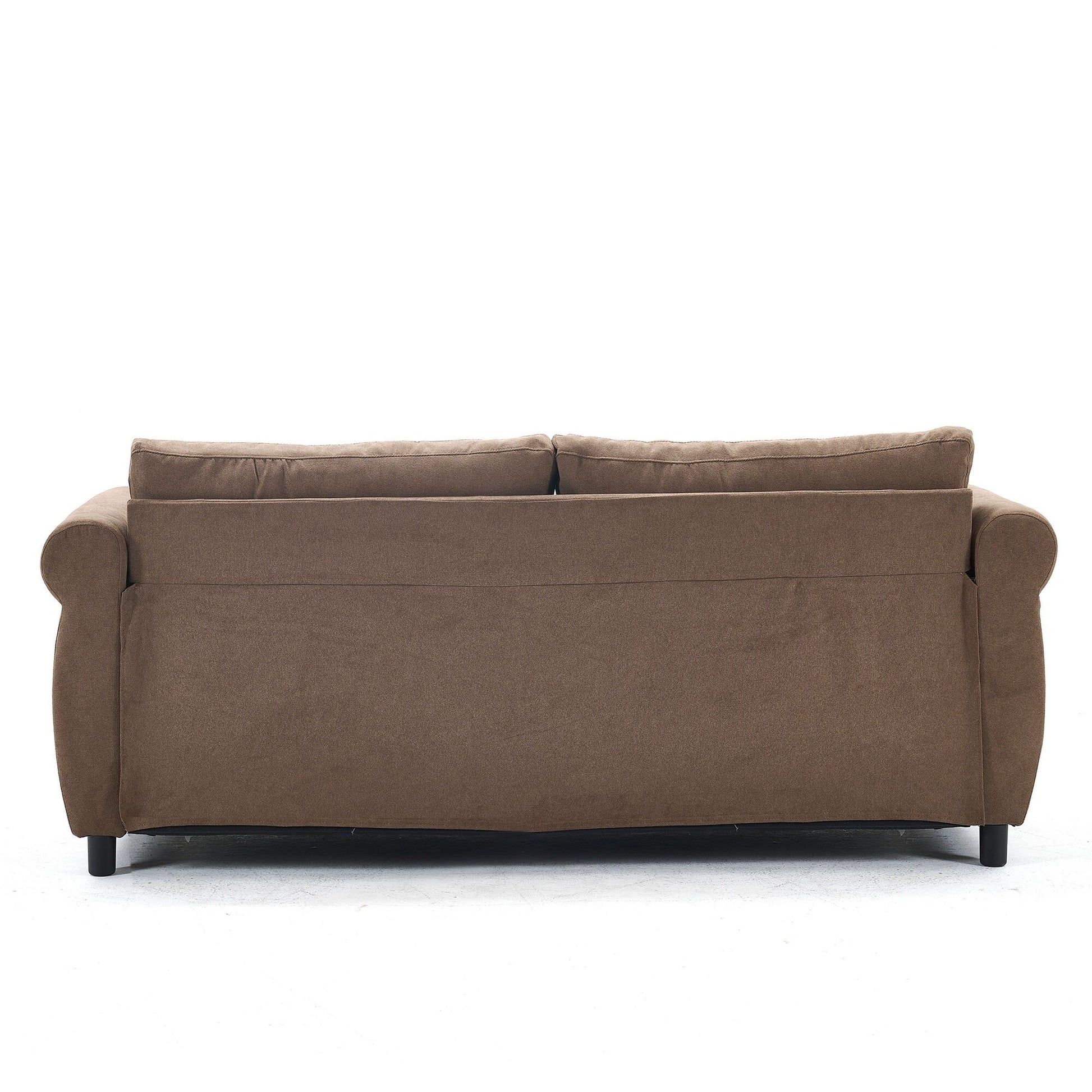 Canapé-lit 3 places en polyester 63 avec matelas escamotable et accoudoirs à rivets rétro.