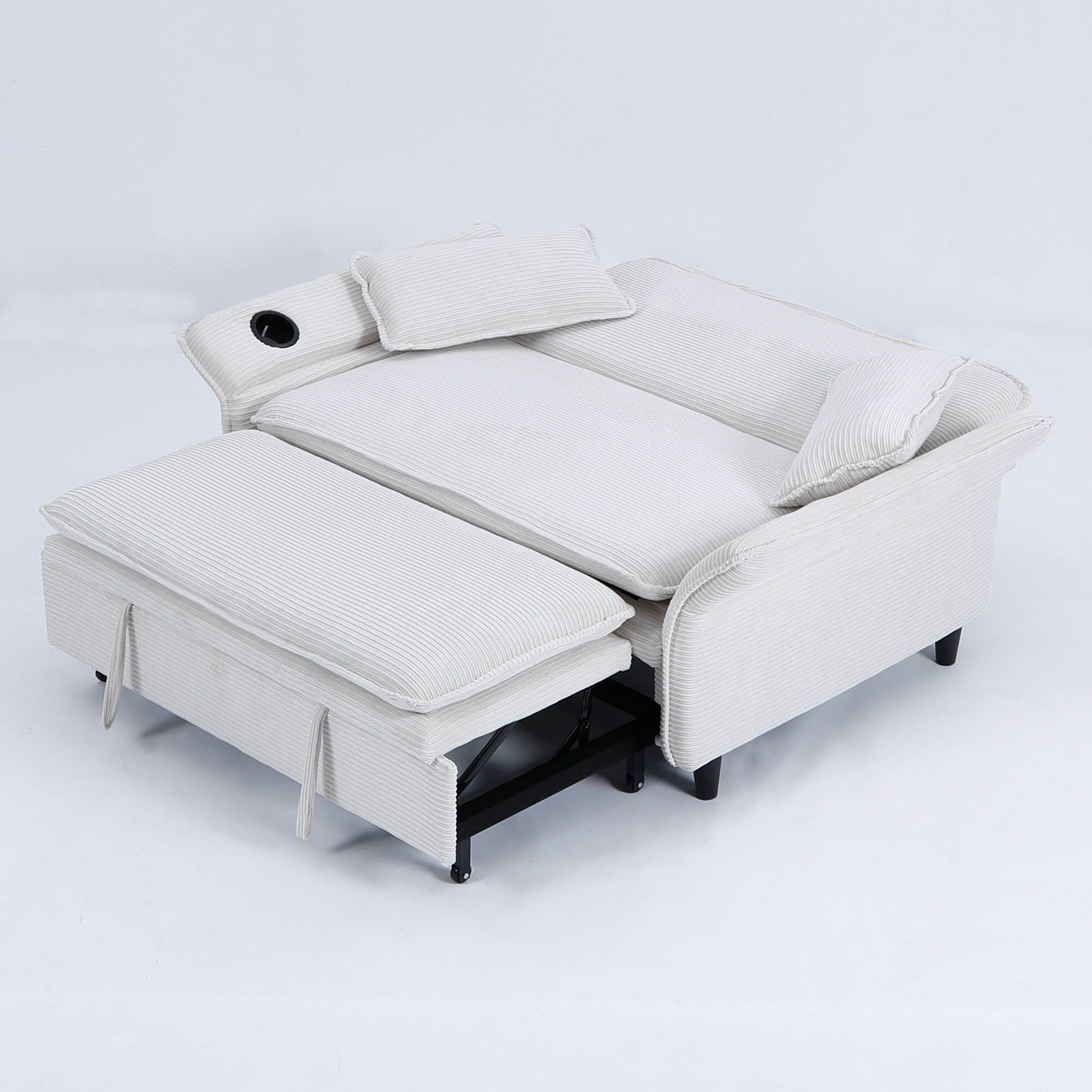 65.74-inch pink letter striped fabric multi-functional sofa bed,armrests and backrests are adjustable
