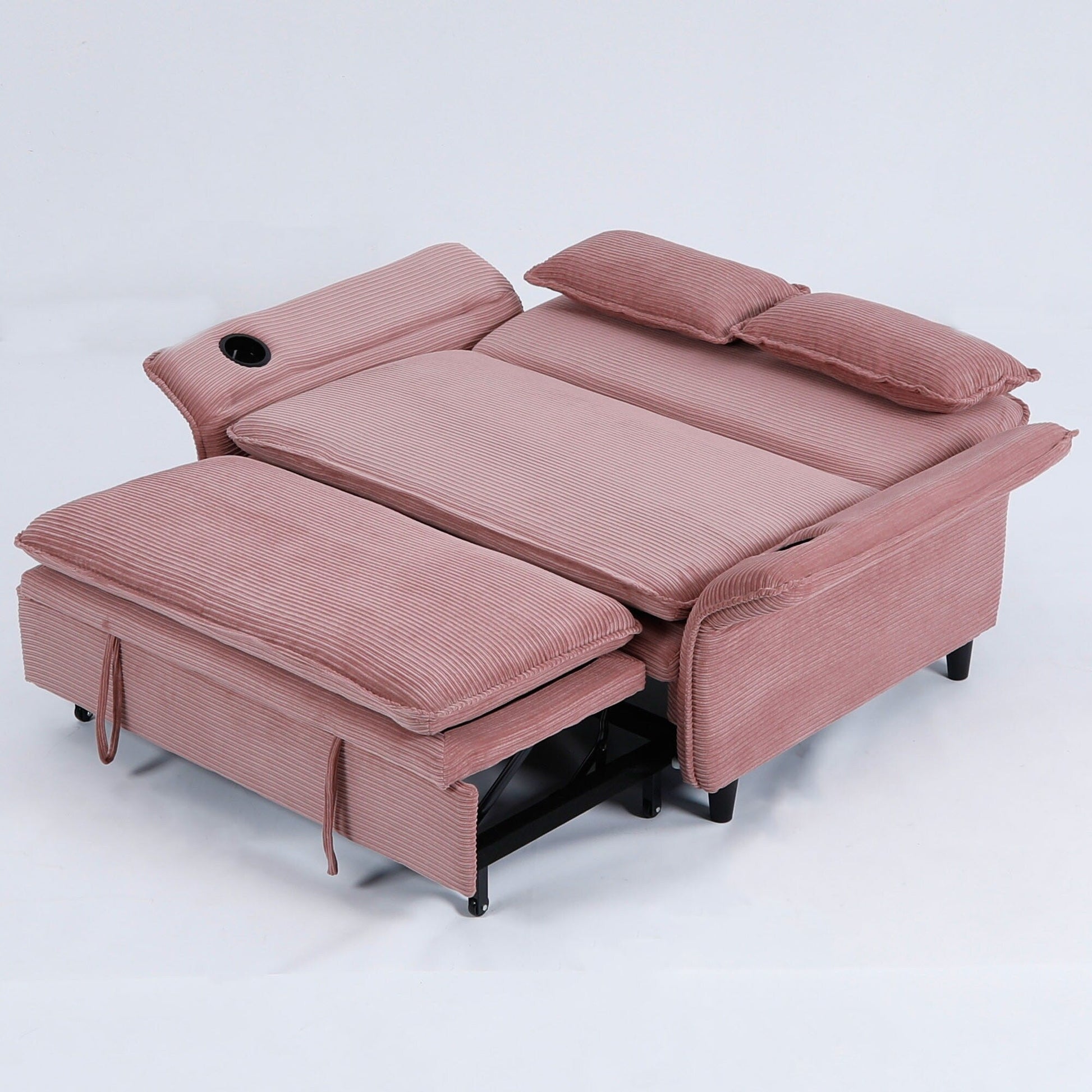 65.74-inch pink letter striped fabric multi-functional sofa bed,armrests and backrests are adjustable