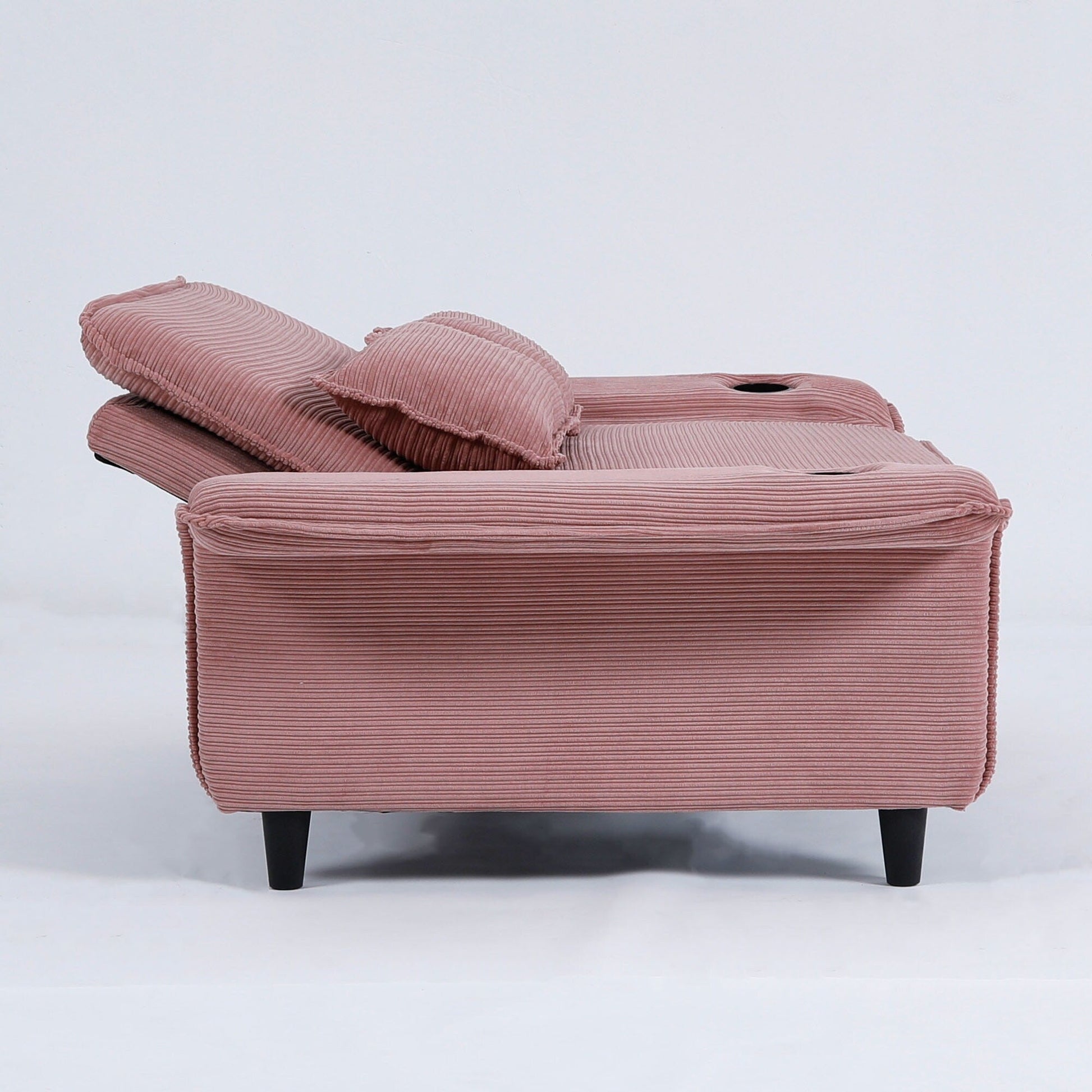 65.74-inch pink letter striped fabric multi-functional sofa bed,armrests and backrests are adjustable