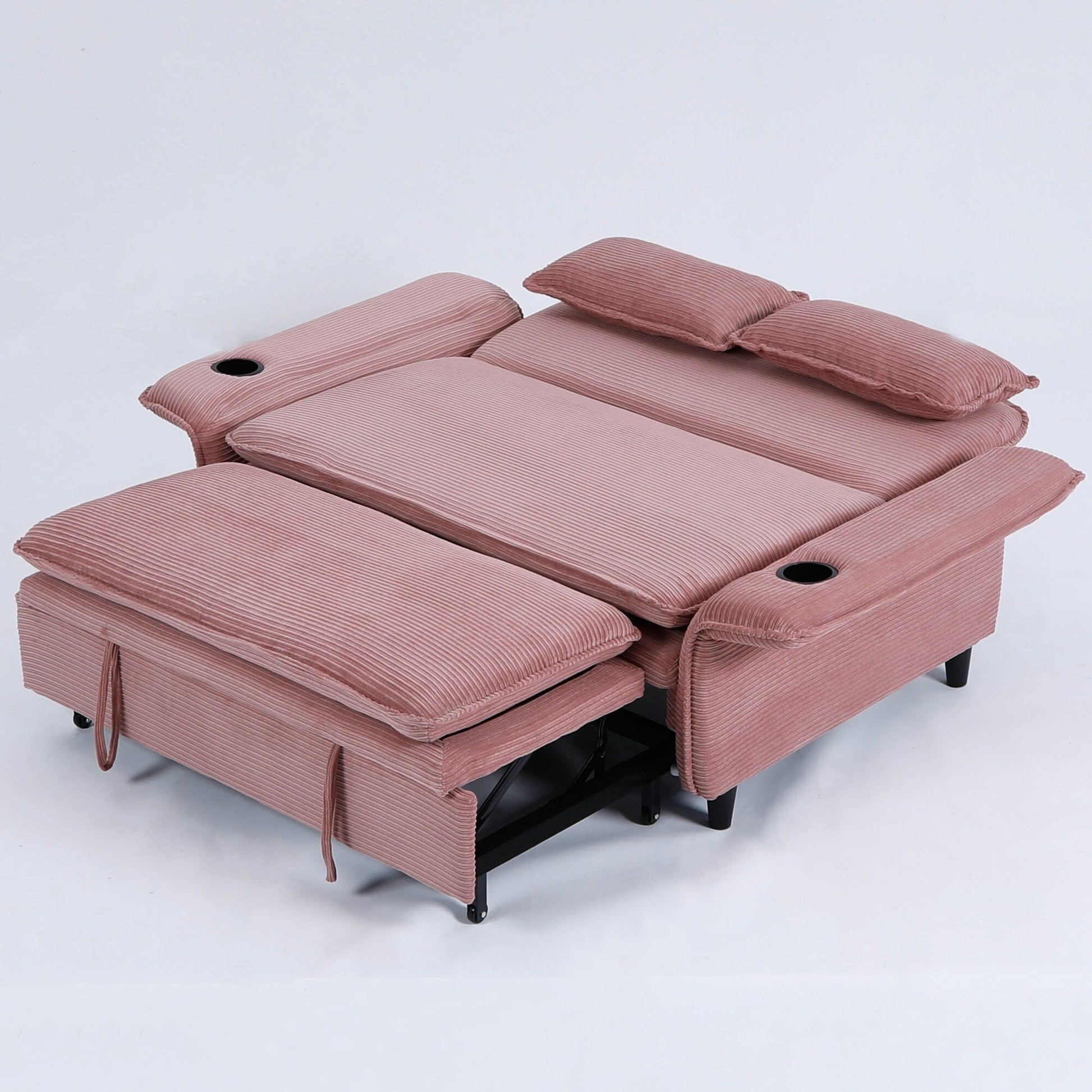 65.74-inch pink letter striped fabric multi-functional sofa bed,armrests and backrests are adjustable