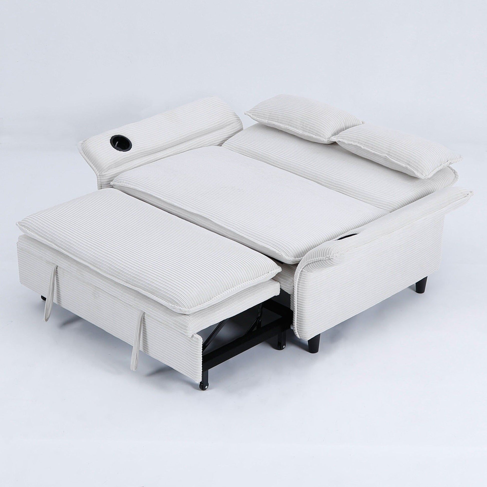 65.74-inch pink letter striped fabric multi-functional sofa bed,armrests and backrests are adjustable