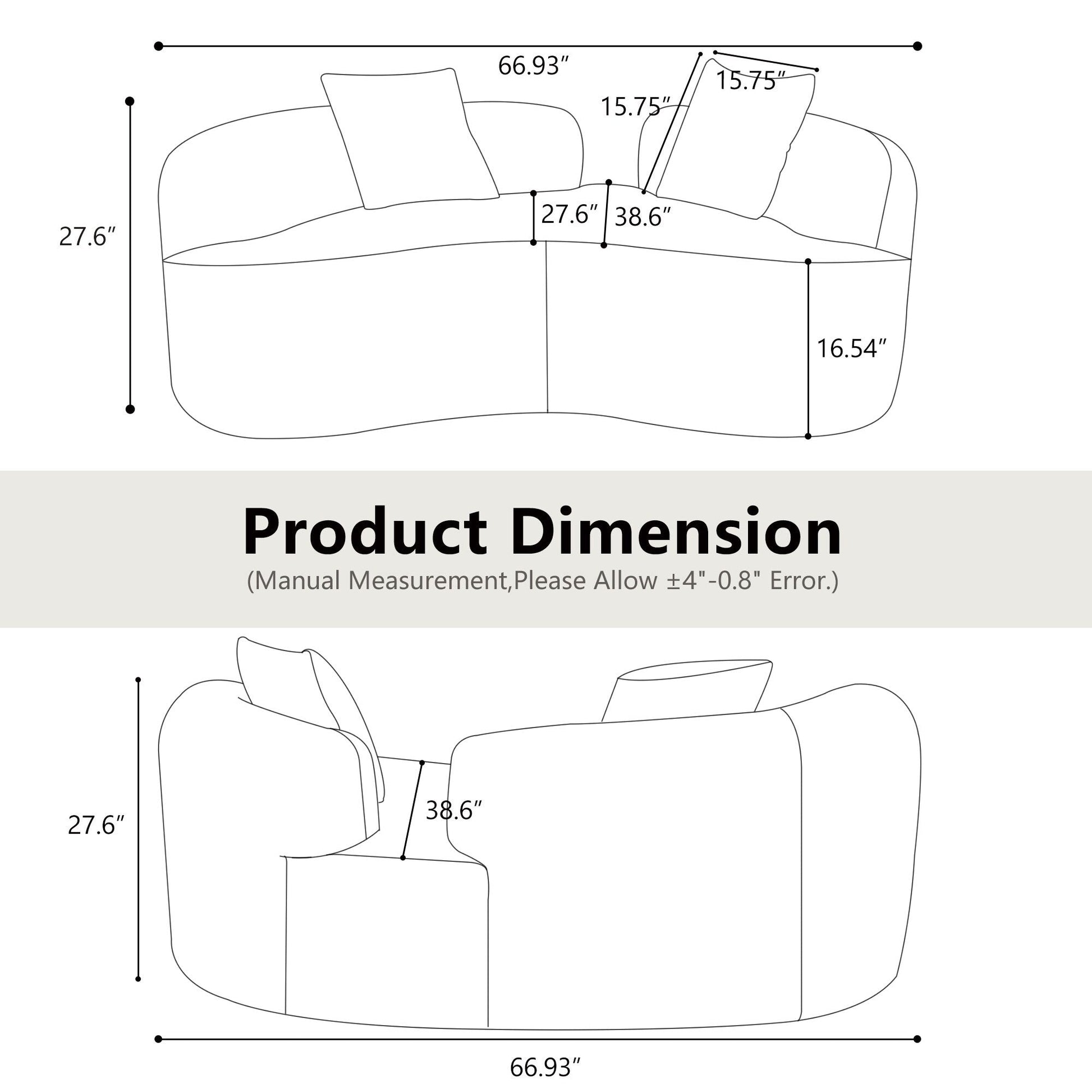 Canapé Loveseat incurvé de 66,93 pouces, gris, en mousse à compression complète, tissu velours Teddy, canapé compact prêt à poser.