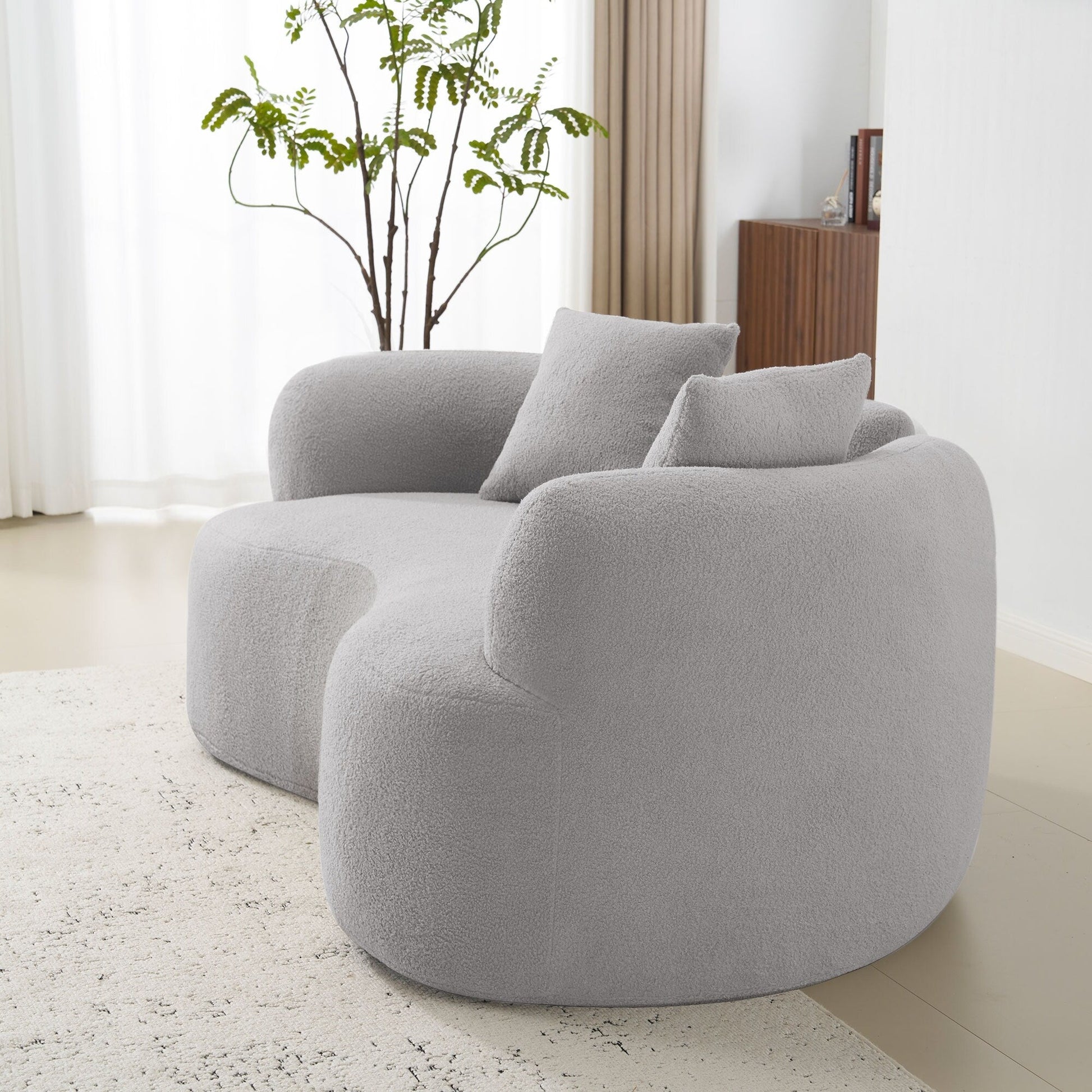 Canapé Loveseat incurvé de 66,93 pouces, gris, en mousse à compression complète, tissu velours Teddy, canapé compact prêt à poser.