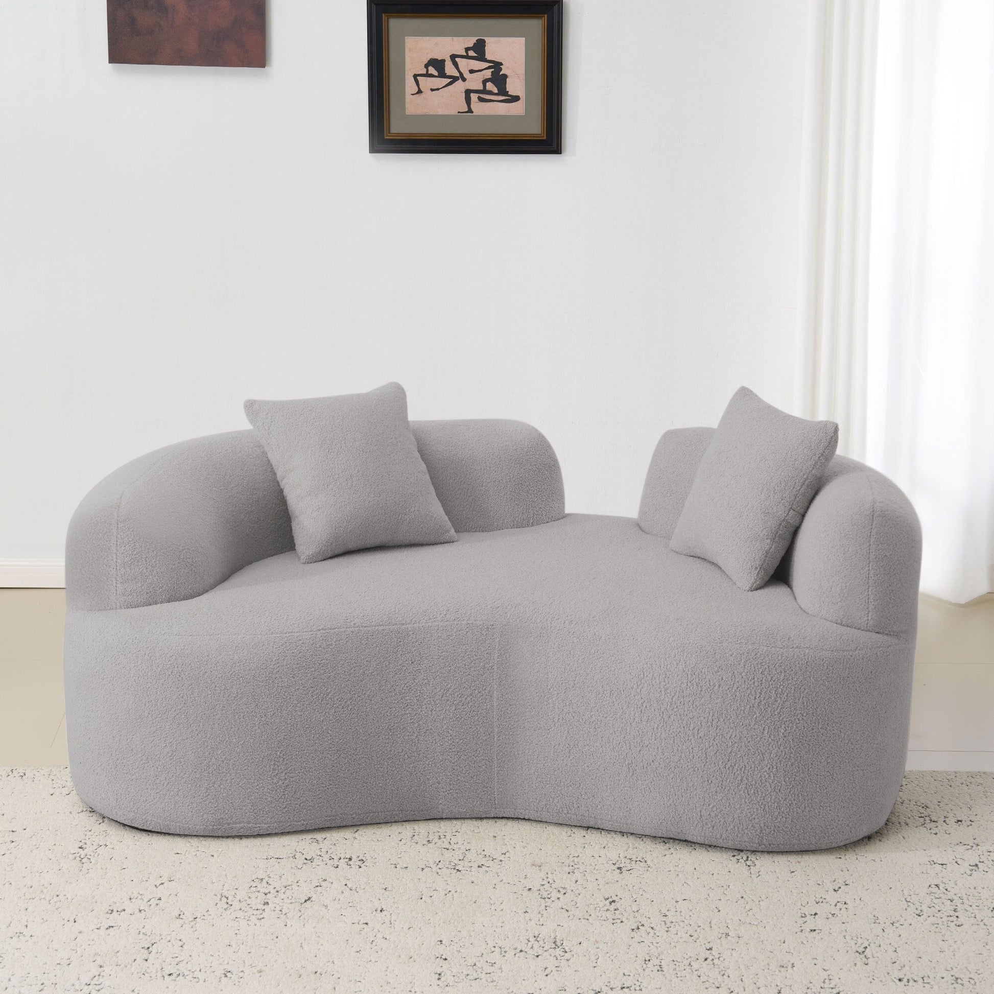 Canapé Loveseat incurvé de 66,93 pouces, gris, en mousse à compression complète, tissu velours Teddy, canapé compact prêt à poser.